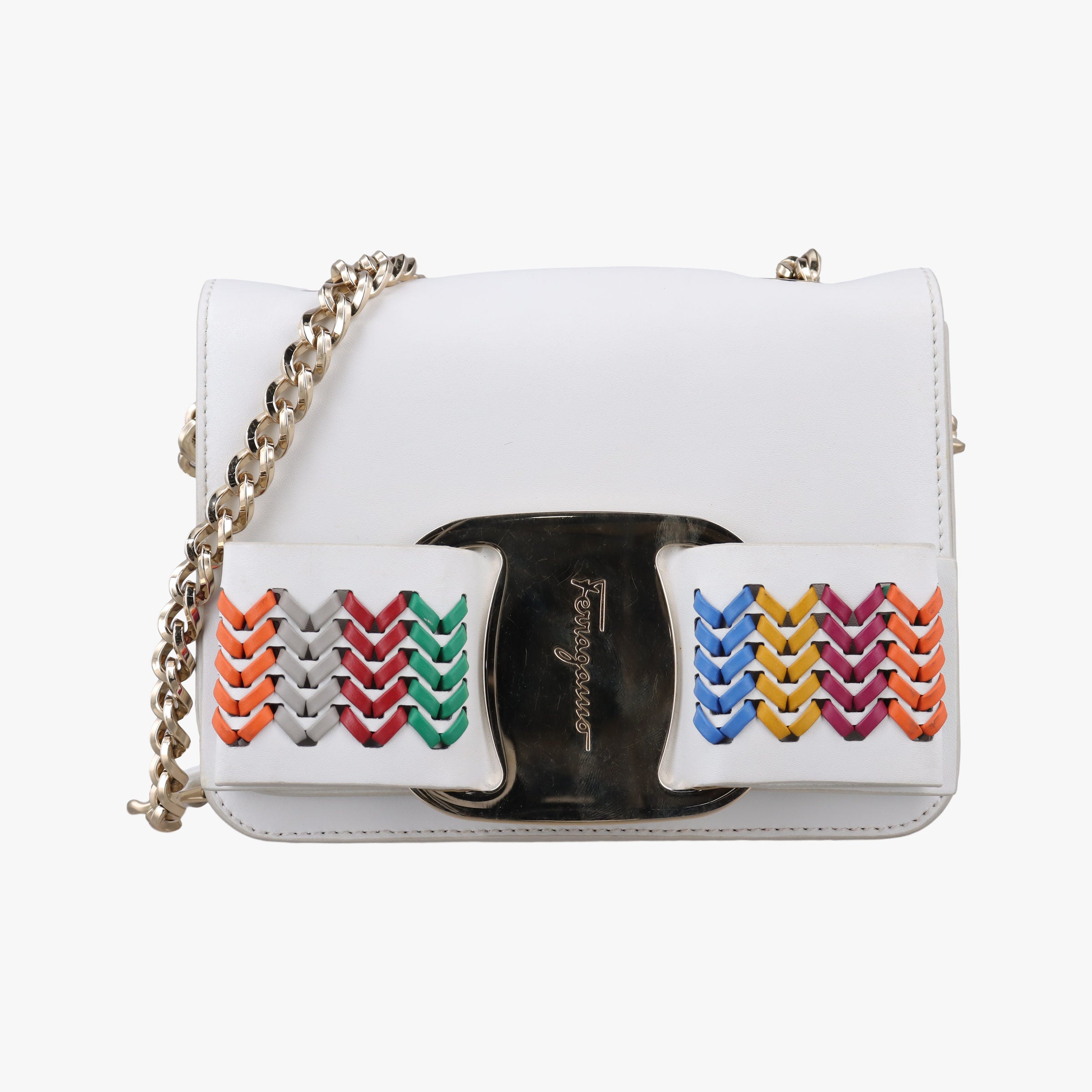 Pre-owned Ferragamo Viva White×multicolor Leather  shoulderbag | stylenewstar