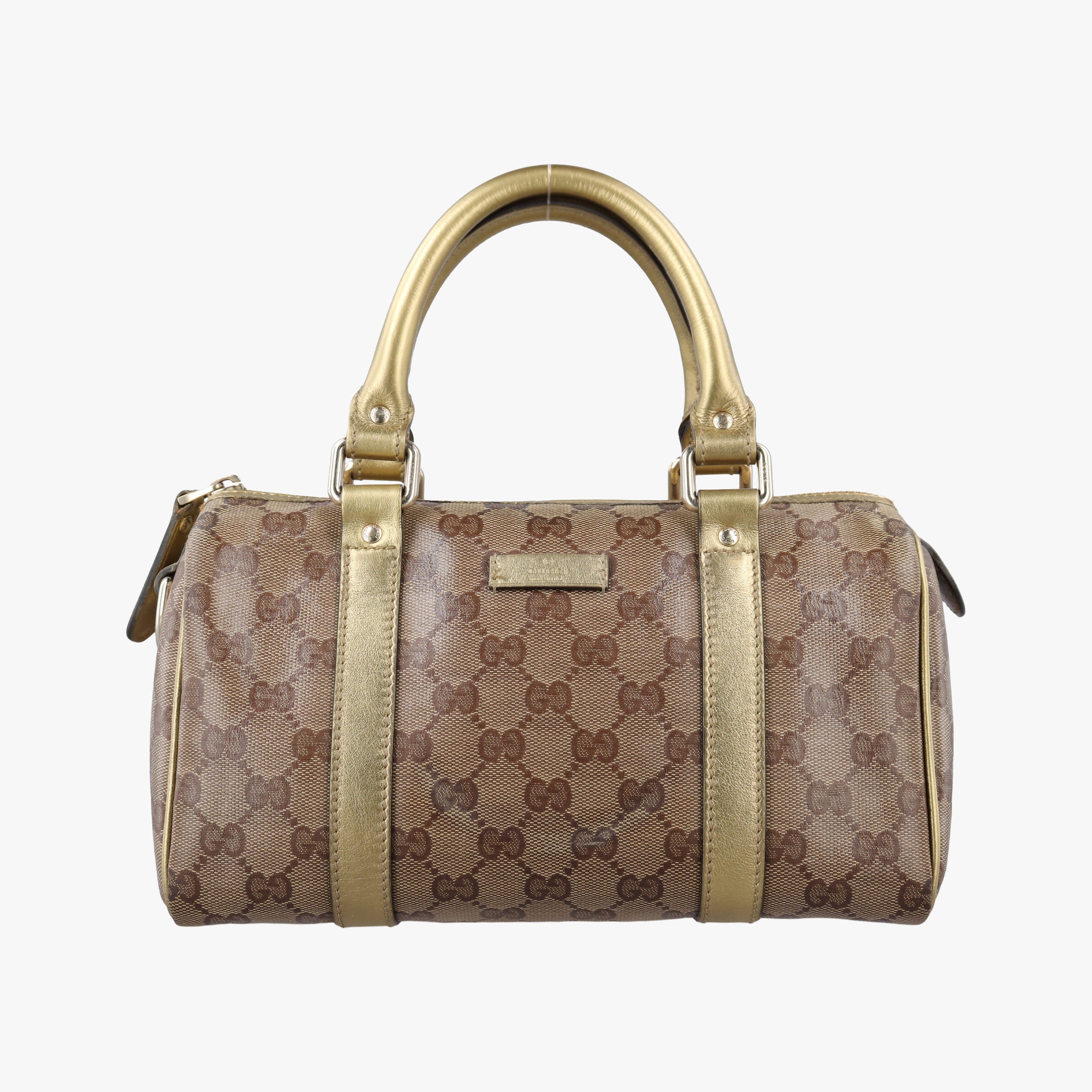 Pre-owned Gucci GG Plus GG Supreme Brown×golden PVC coated canvas×leather 193604 handbag | stylenewstar