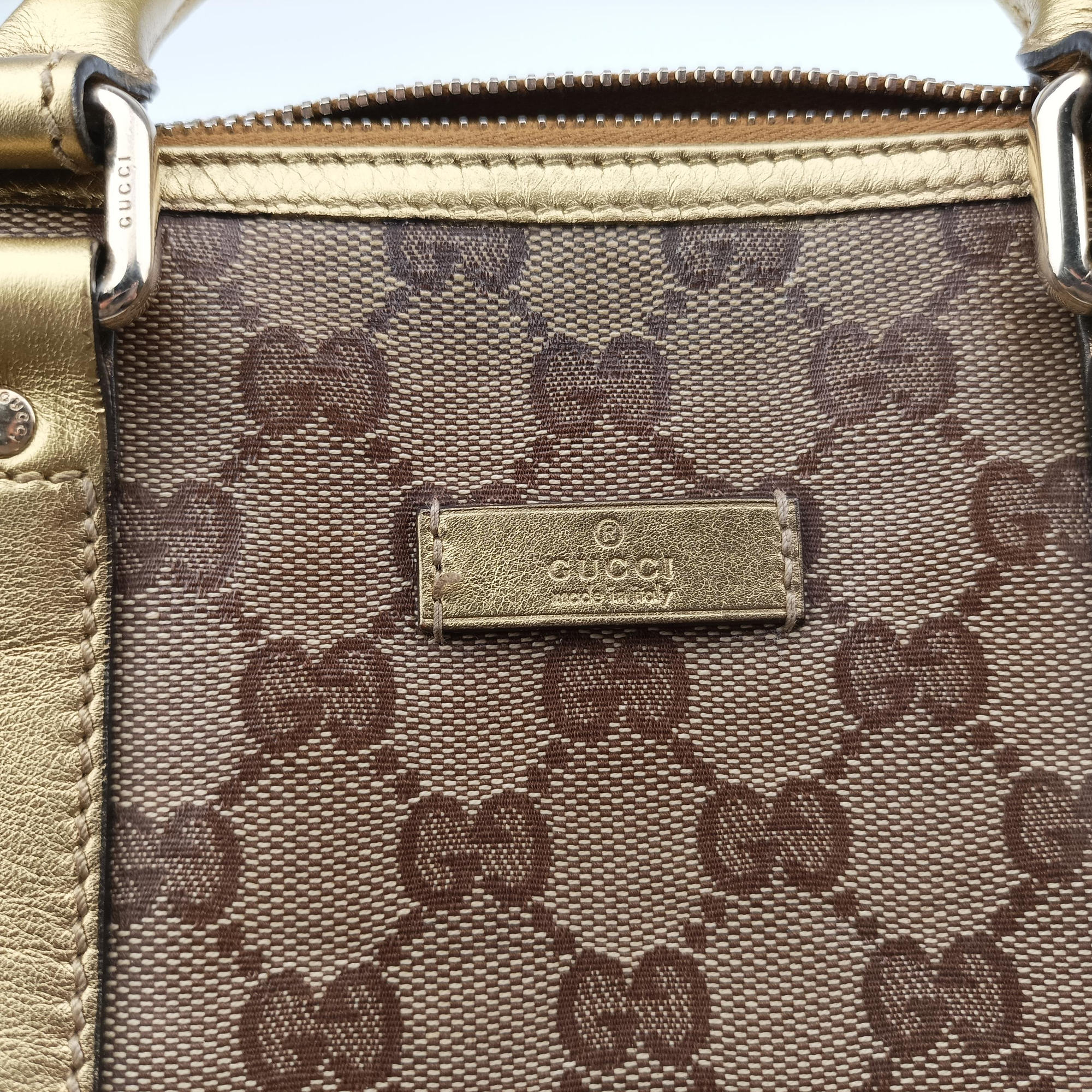 Pre-owned Gucci GG Plus GG Supreme Brown×golden PVC coated canvas×leather 193604 handbag | stylenewstar