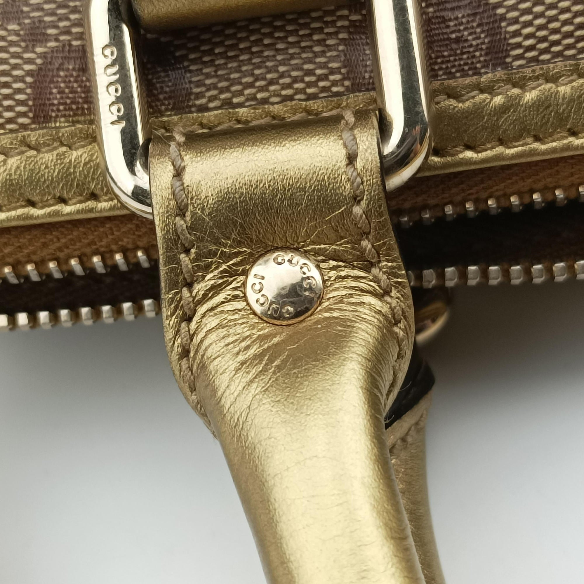 Pre-owned Gucci GG Plus GG Supreme Brown×golden PVC coated canvas×leather 193604 handbag | stylenewstar