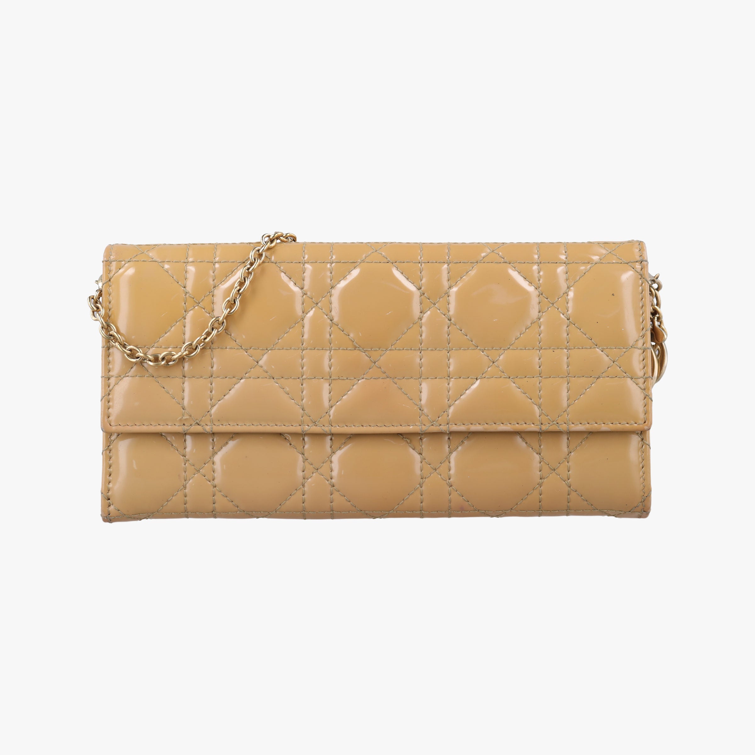 Pre-owned Christian Dior Lady Dior Cannage Beige Patent  shoulderbag | stylenewstar