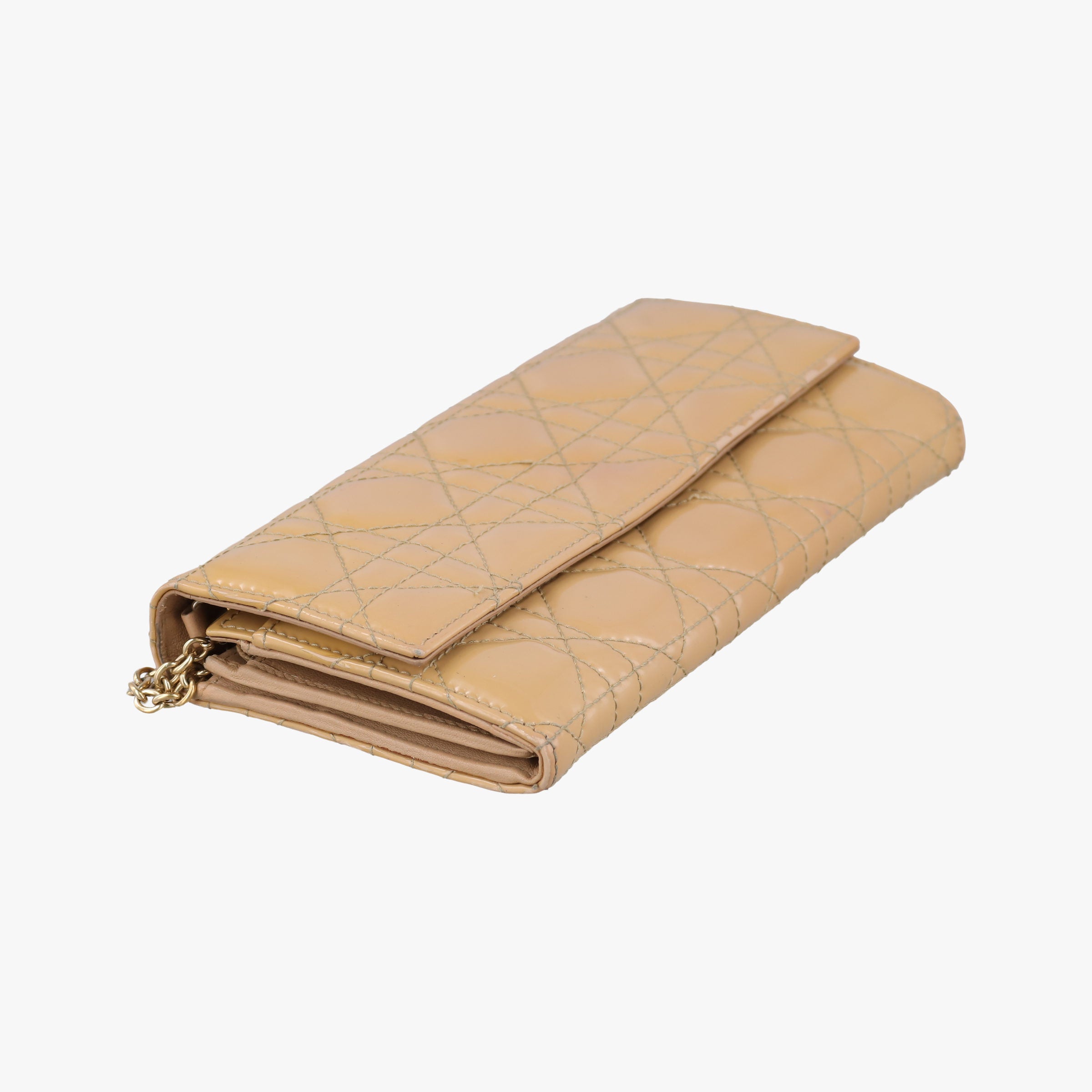 Pre-owned Christian Dior Lady Dior Cannage Beige Patent  shoulderbag | stylenewstar