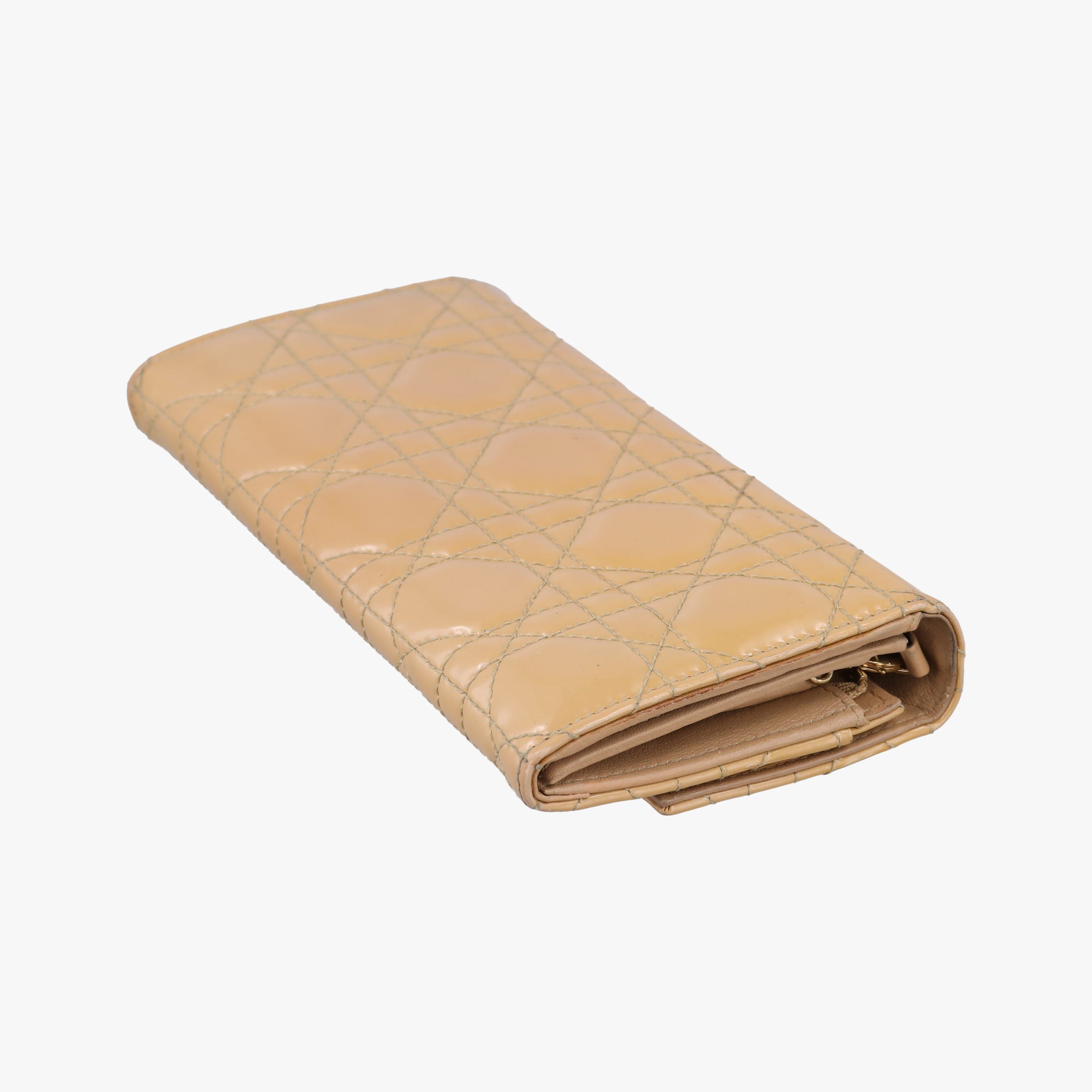Pre-owned Christian Dior Lady Dior Cannage Beige Patent  shoulderbag | stylenewstar