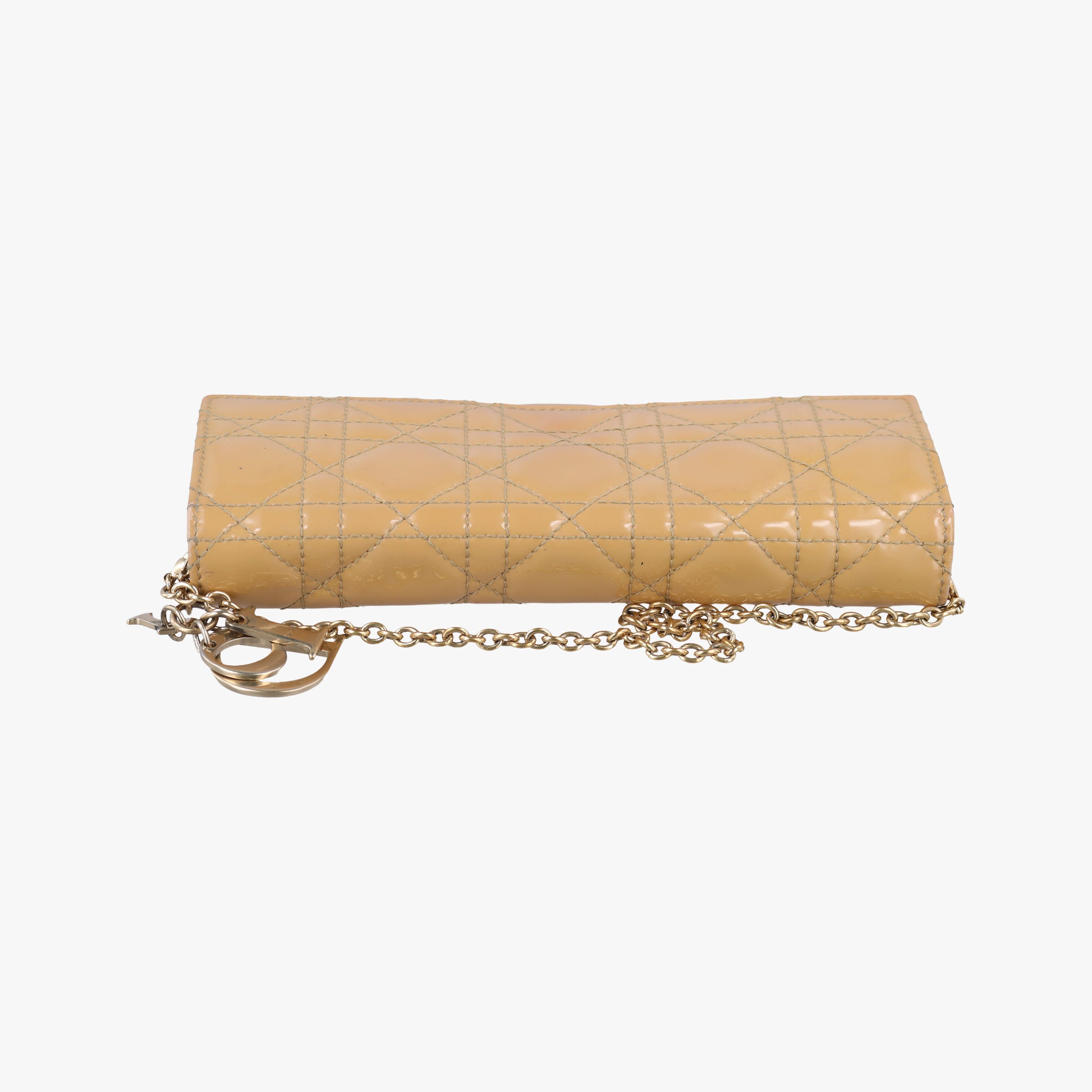 Pre-owned Christian Dior Lady Dior Cannage Beige Patent  shoulderbag | stylenewstar