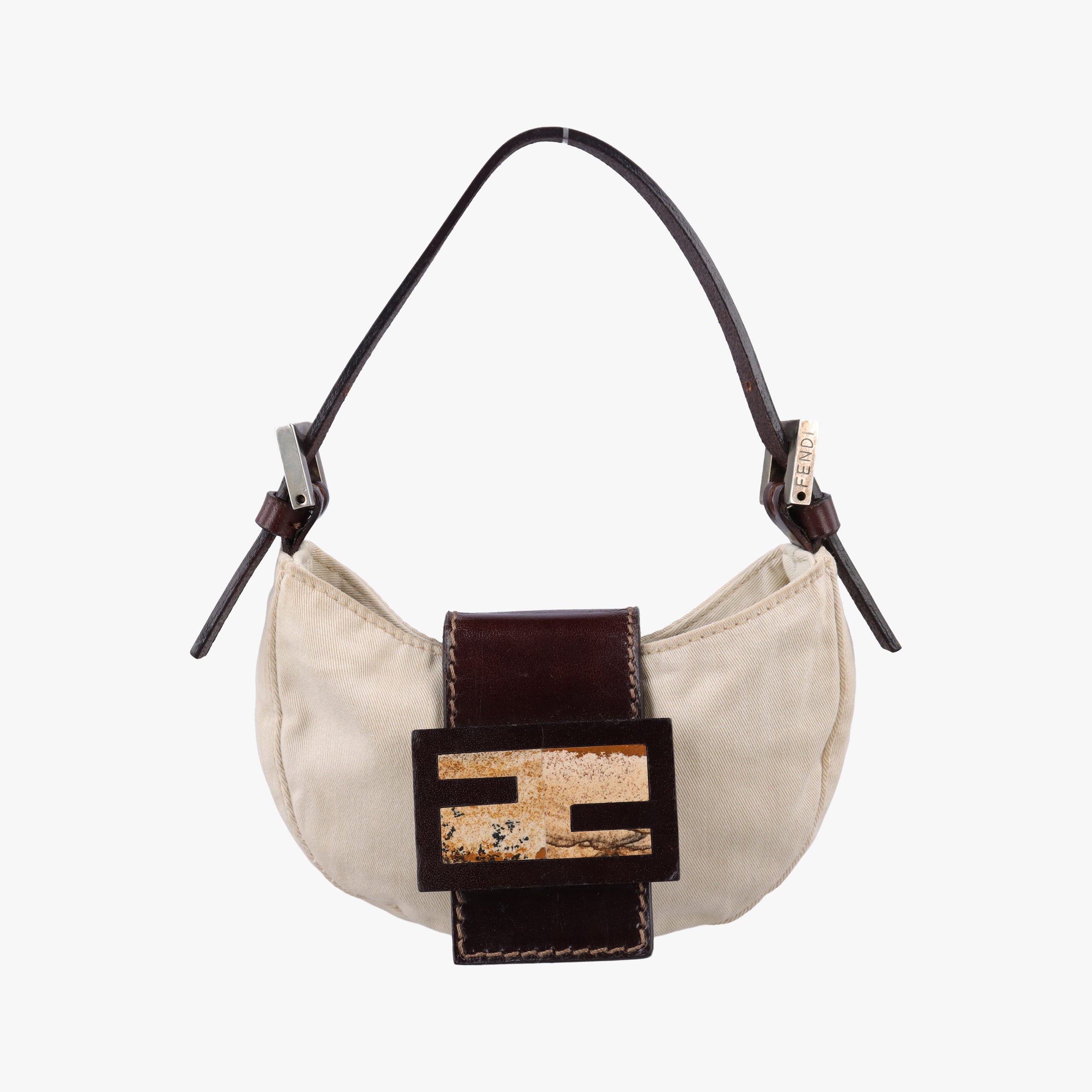 Pre-owned Fendi Mini croissants Beige×Brown  canvas× leather 26673 handbag | stylenewstar