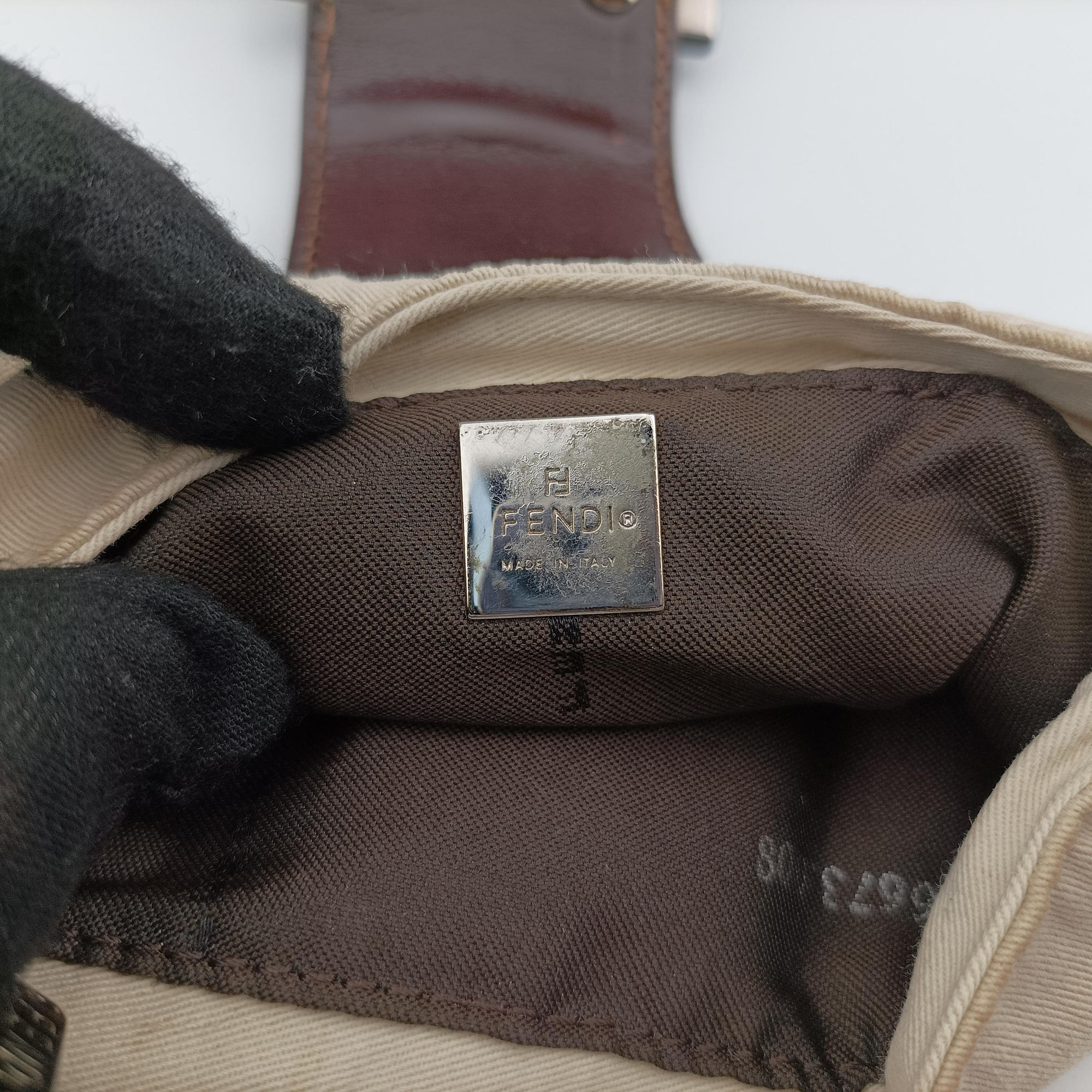 Pre-owned Fendi Mini croissants Beige×Brown  canvas× leather 26673 handbag | stylenewstar