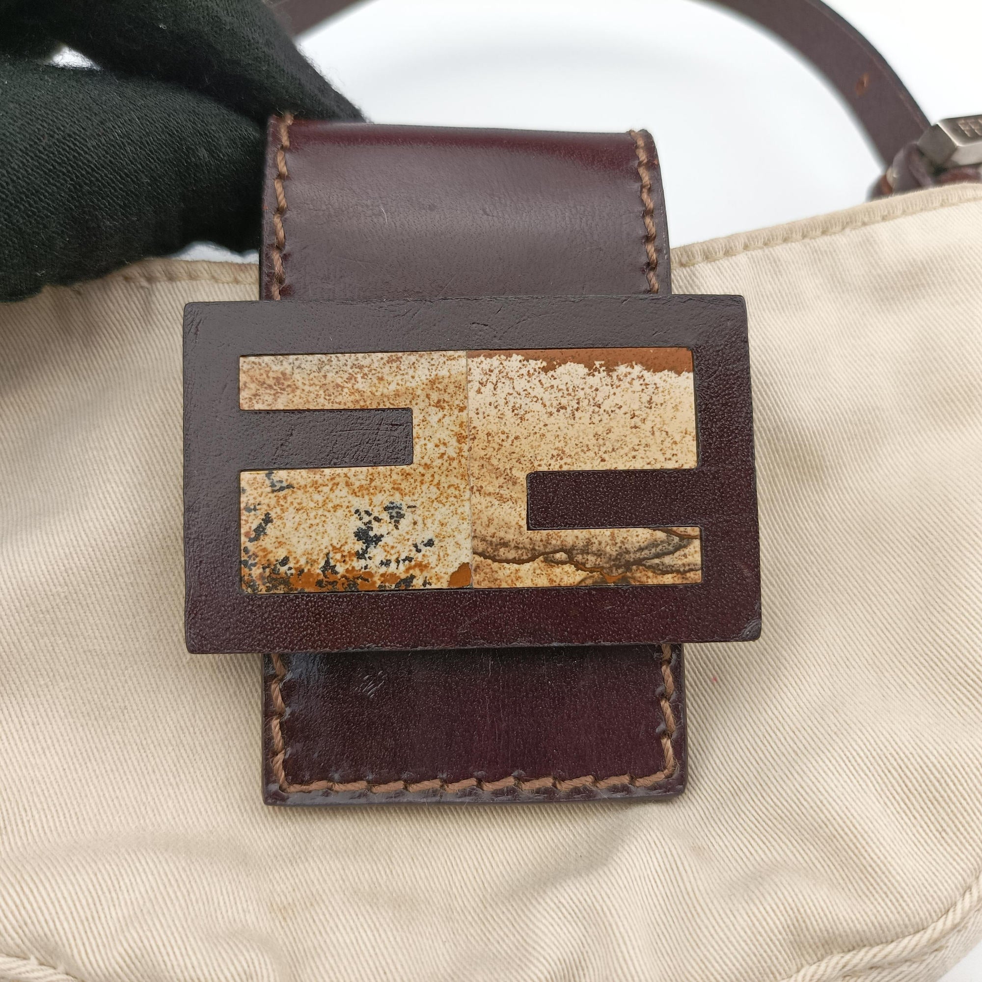 Pre-owned Fendi Mini croissants Beige×Brown  canvas× leather 26673 handbag | stylenewstar