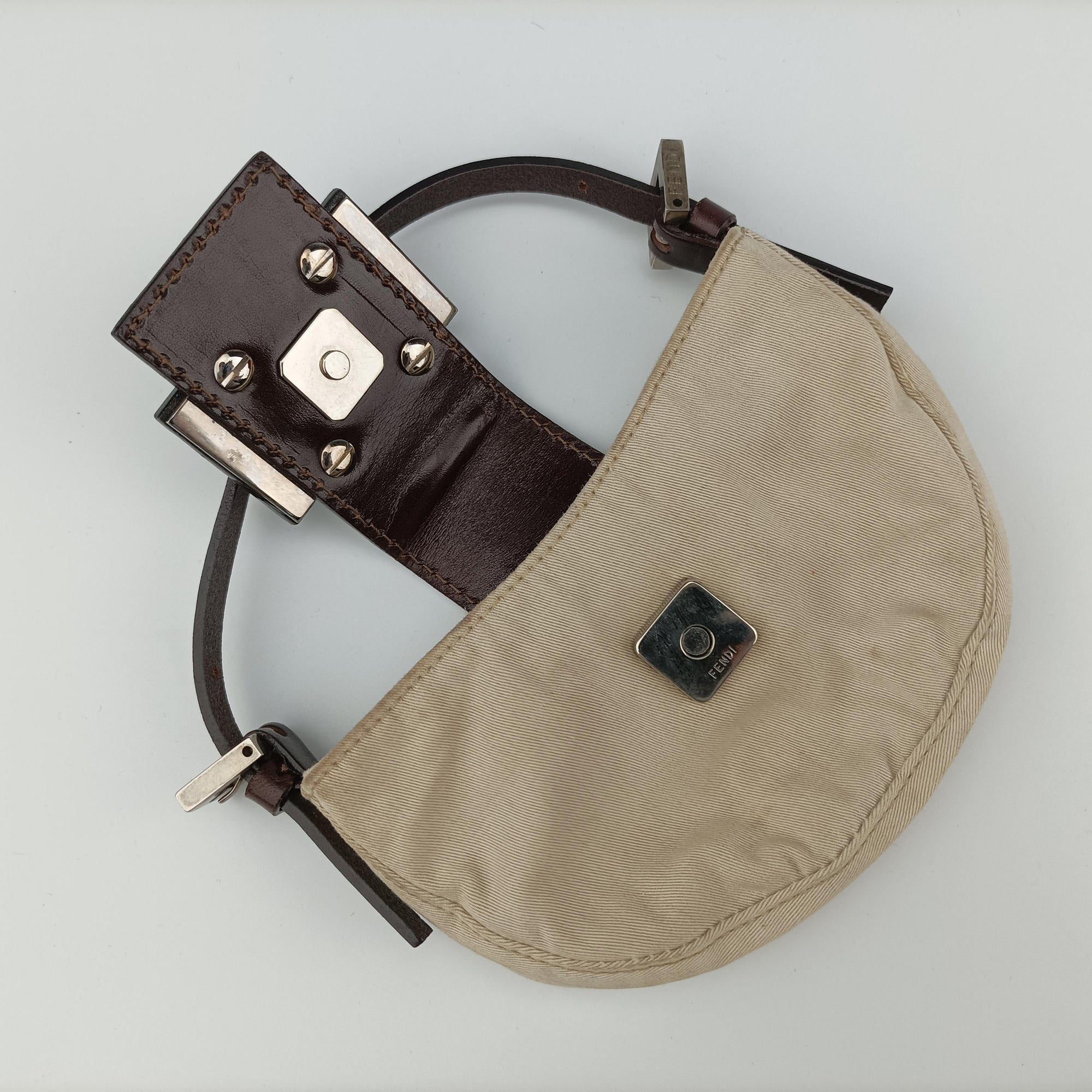 Pre-owned Fendi Mini croissants Beige×Brown  canvas× leather 26673 handbag | stylenewstar