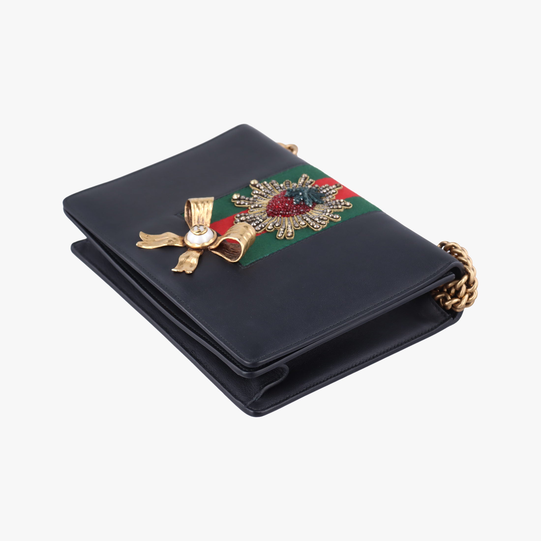 Pre-owned Gucci Peony Strawberry Black×Multicolor Leather 432280 shoulderbag | stylenewstar