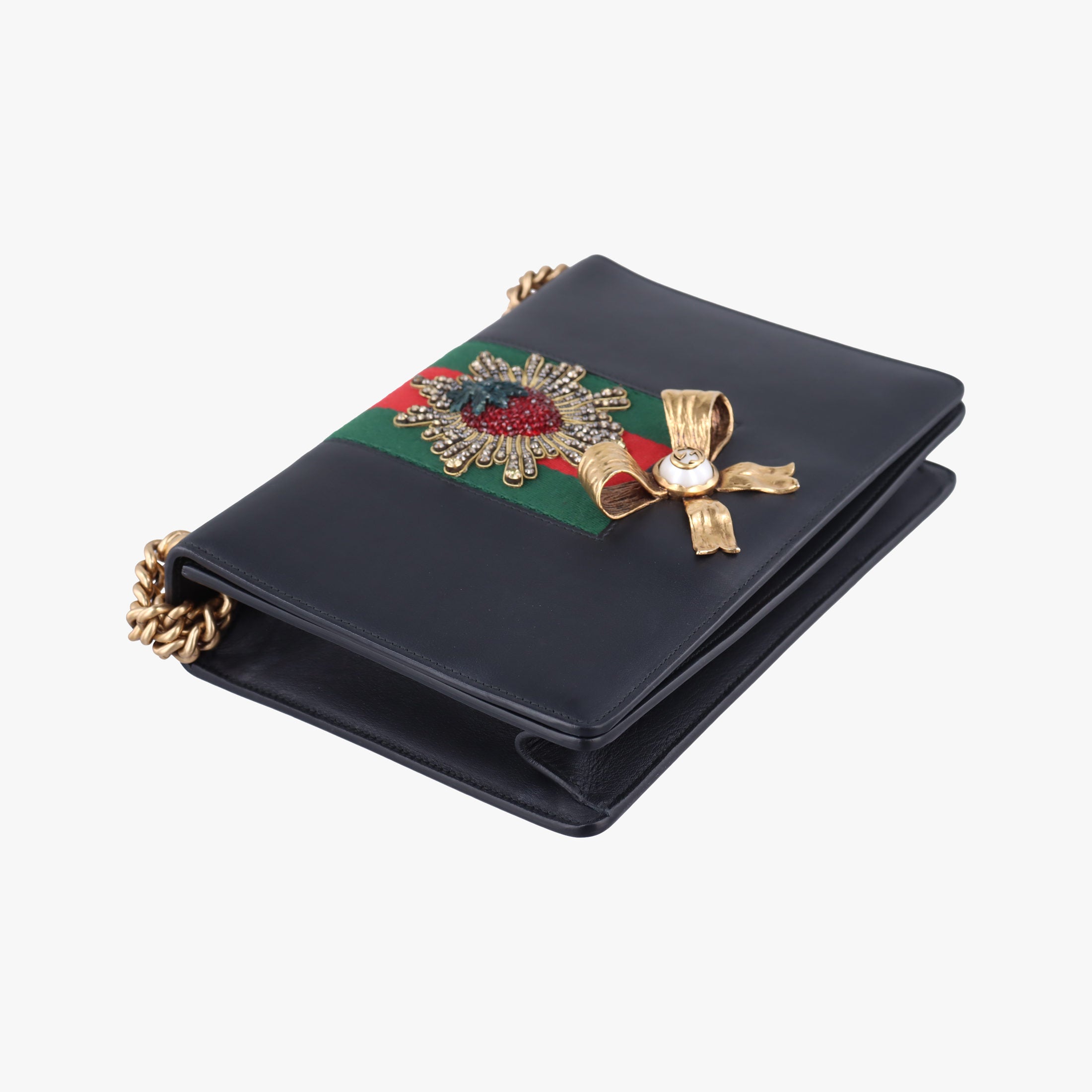 Pre-owned Gucci Peony Strawberry Black×Multicolor Leather 432280 shoulderbag | stylenewstar