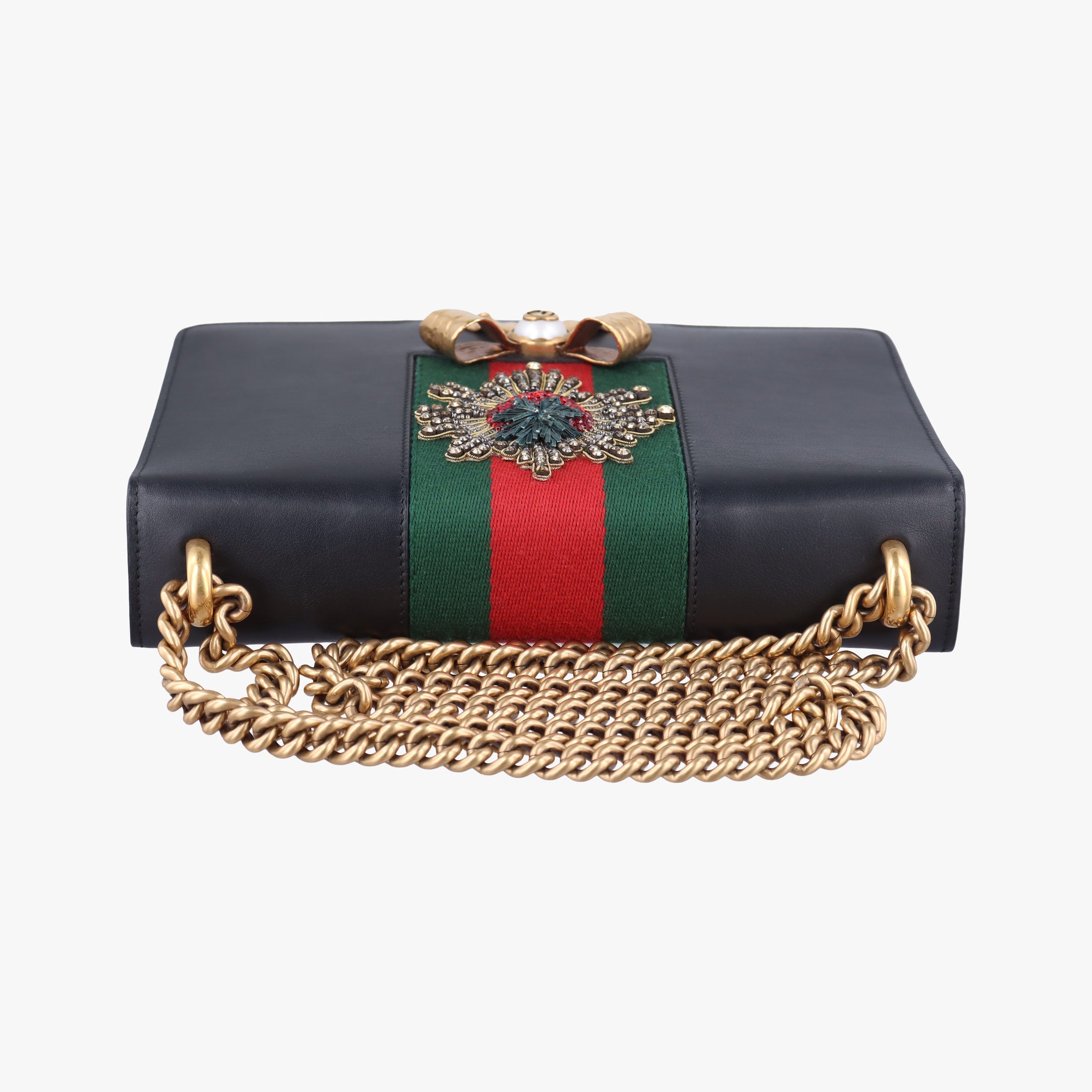 Pre-owned Gucci Peony Strawberry Black×Multicolor Leather 432280 shoulderbag | stylenewstar