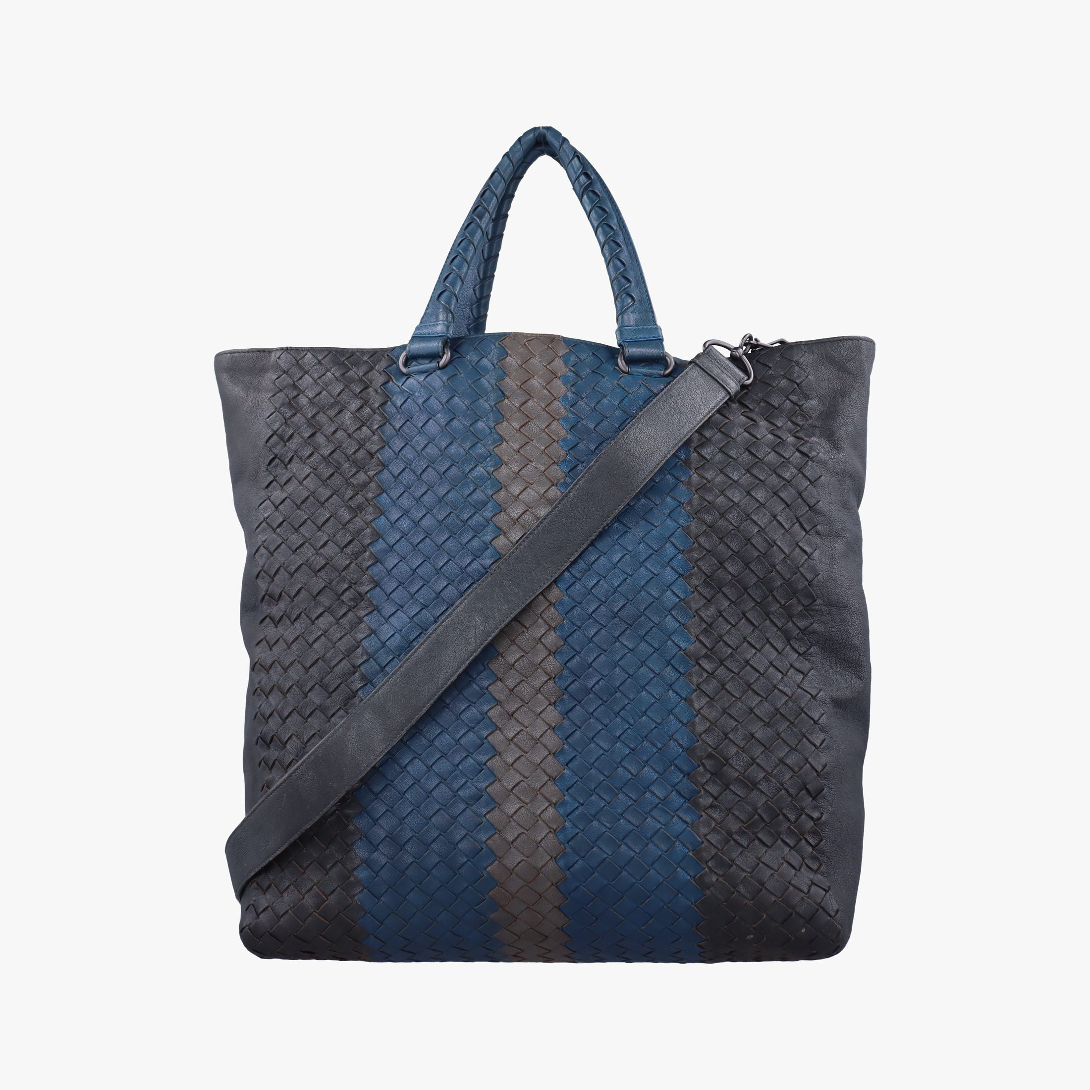 Pre-owned Bottega Veneta Intrecciato Black×Blue×Grey lambskin  shoulderbag | stylenewstar