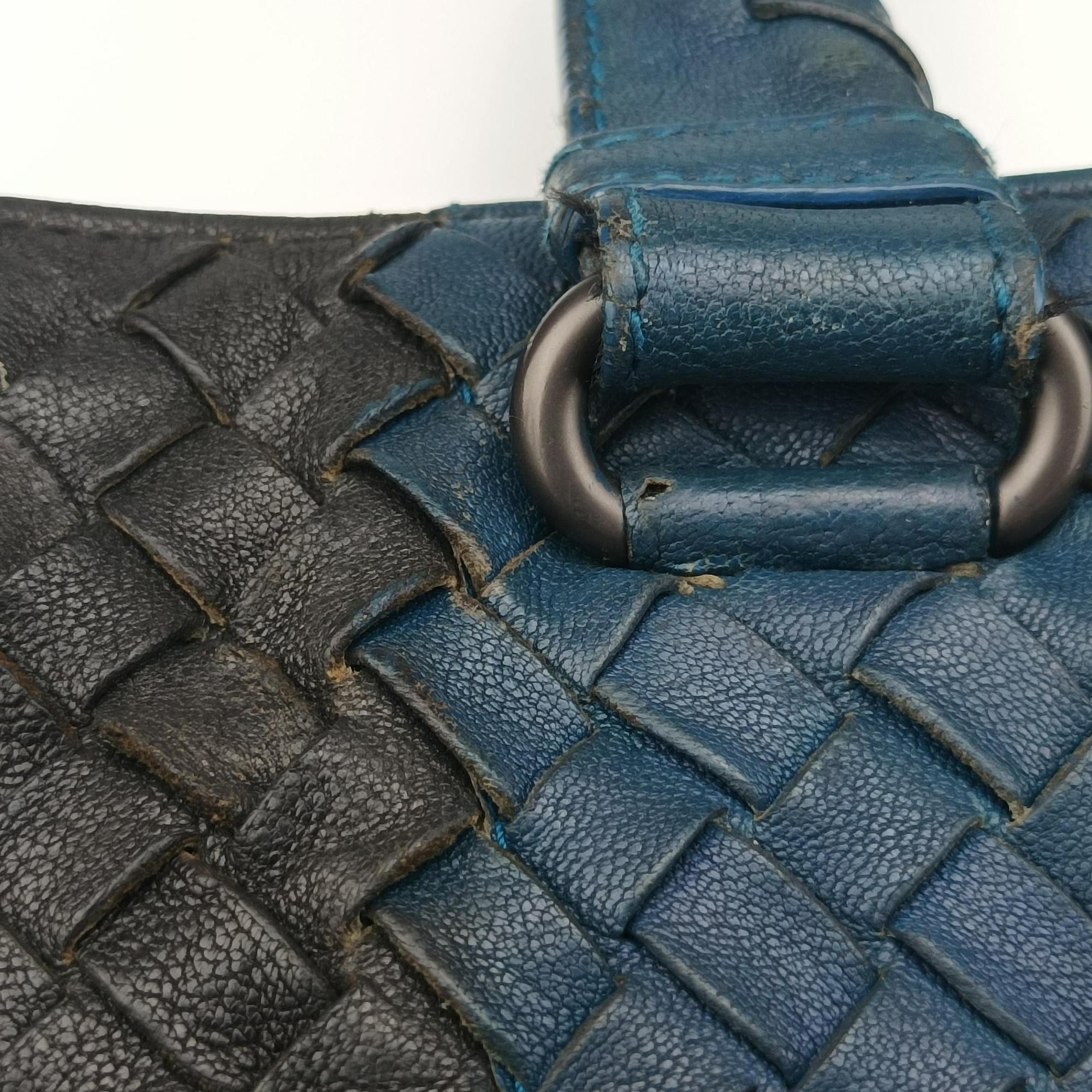 Pre-owned Bottega Veneta Intrecciato Black×Blue×Grey lambskin  shoulderbag | stylenewstar