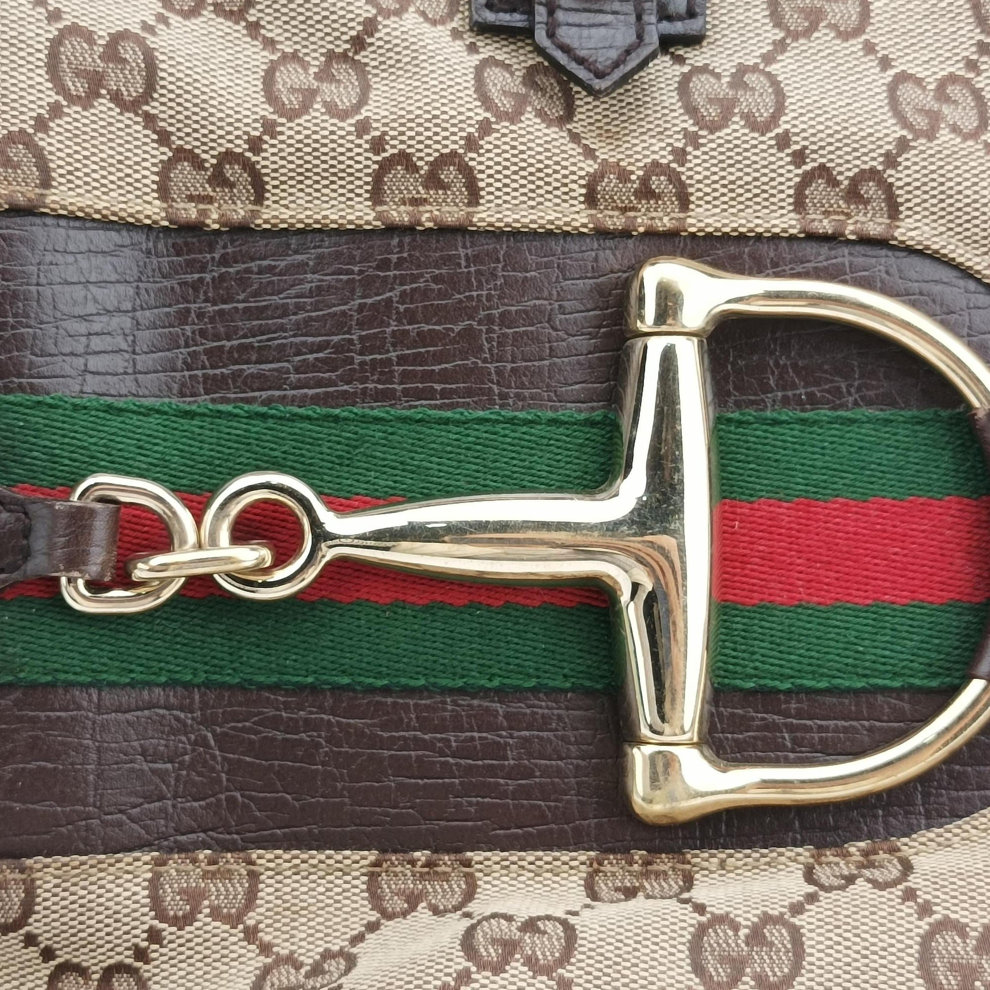 Pre-owned Gucci Horsebit  Hasler beige×Brown canvas×leather 137385 handbag | stylenewstar