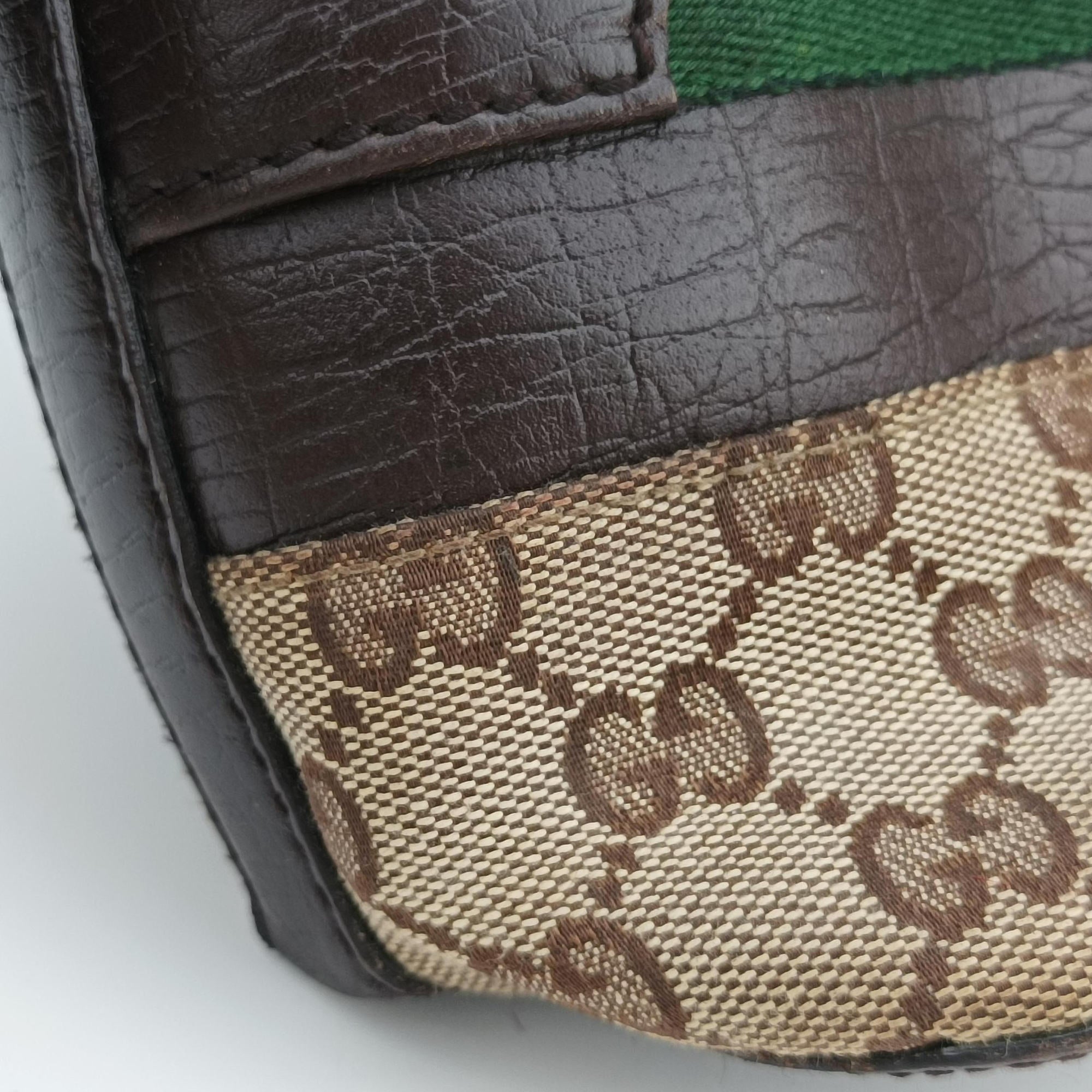 Pre-owned Gucci Horsebit  Hasler beige×Brown canvas×leather 137385 handbag | stylenewstar