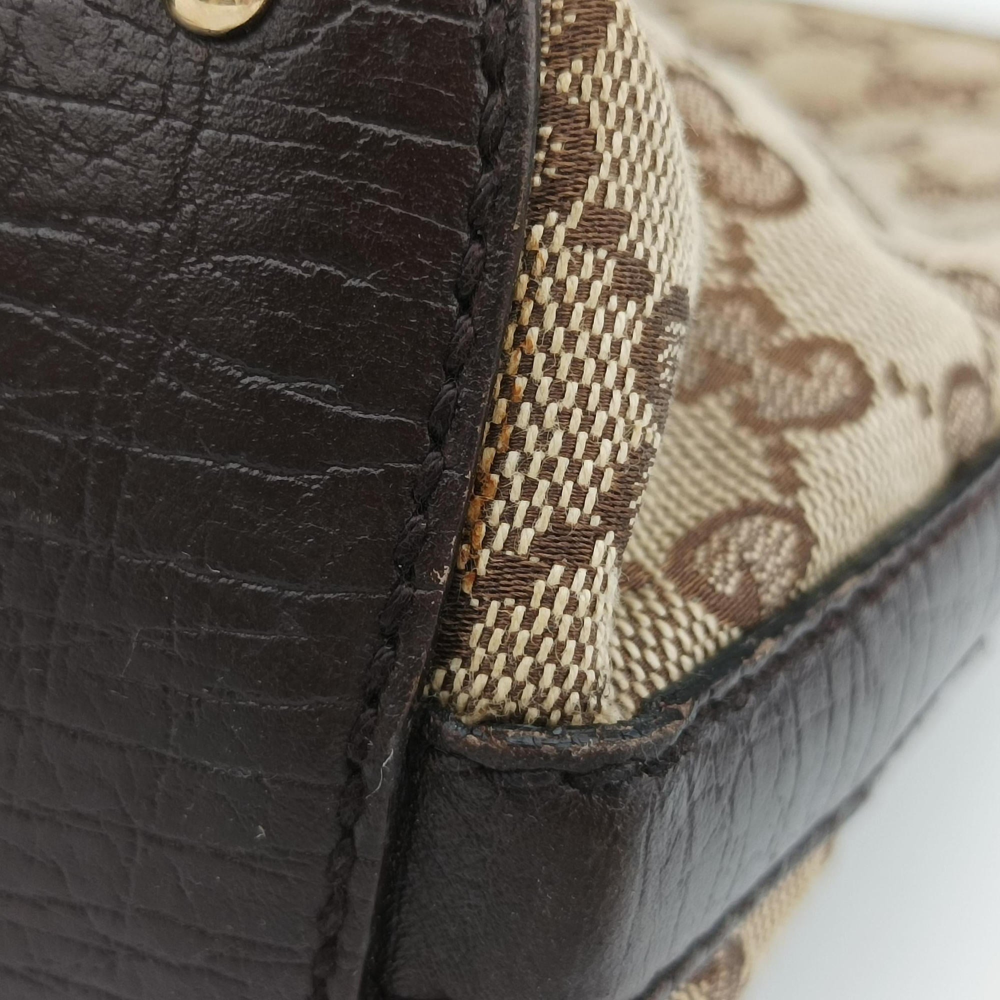Pre-owned Gucci Horsebit  Hasler beige×Brown canvas×leather 137385 handbag | stylenewstar