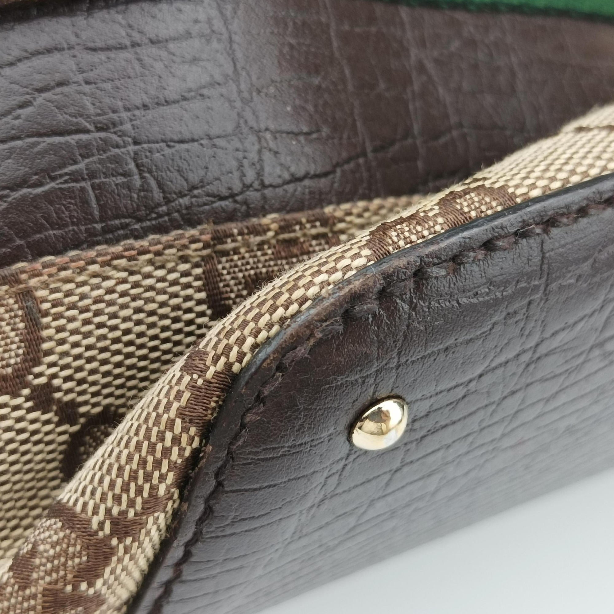 Pre-owned Gucci Horsebit  Hasler beige×Brown canvas×leather 137385 handbag | stylenewstar