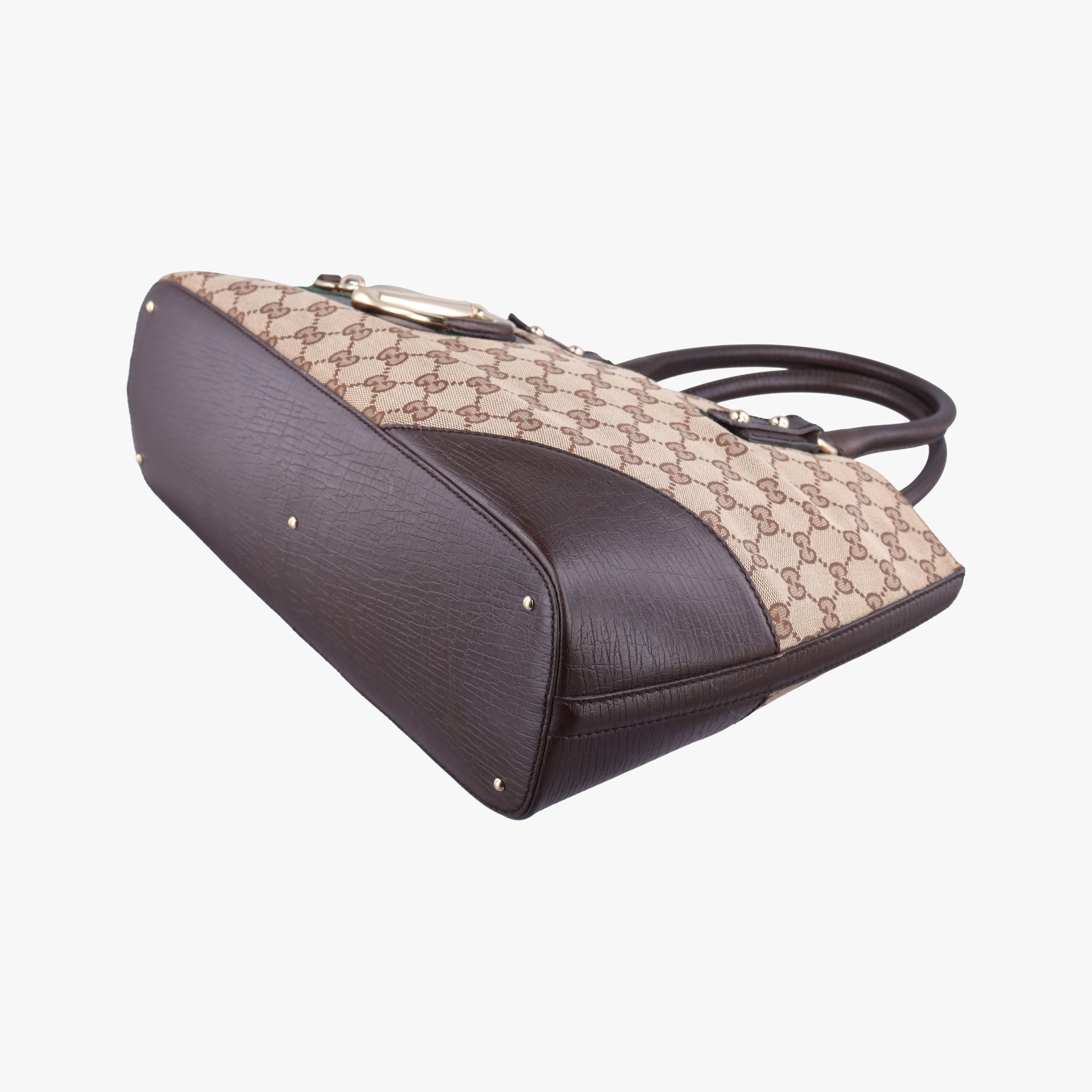 Pre-owned Gucci Horsebit  Hasler beige×Brown canvas×leather 137385 handbag | stylenewstar