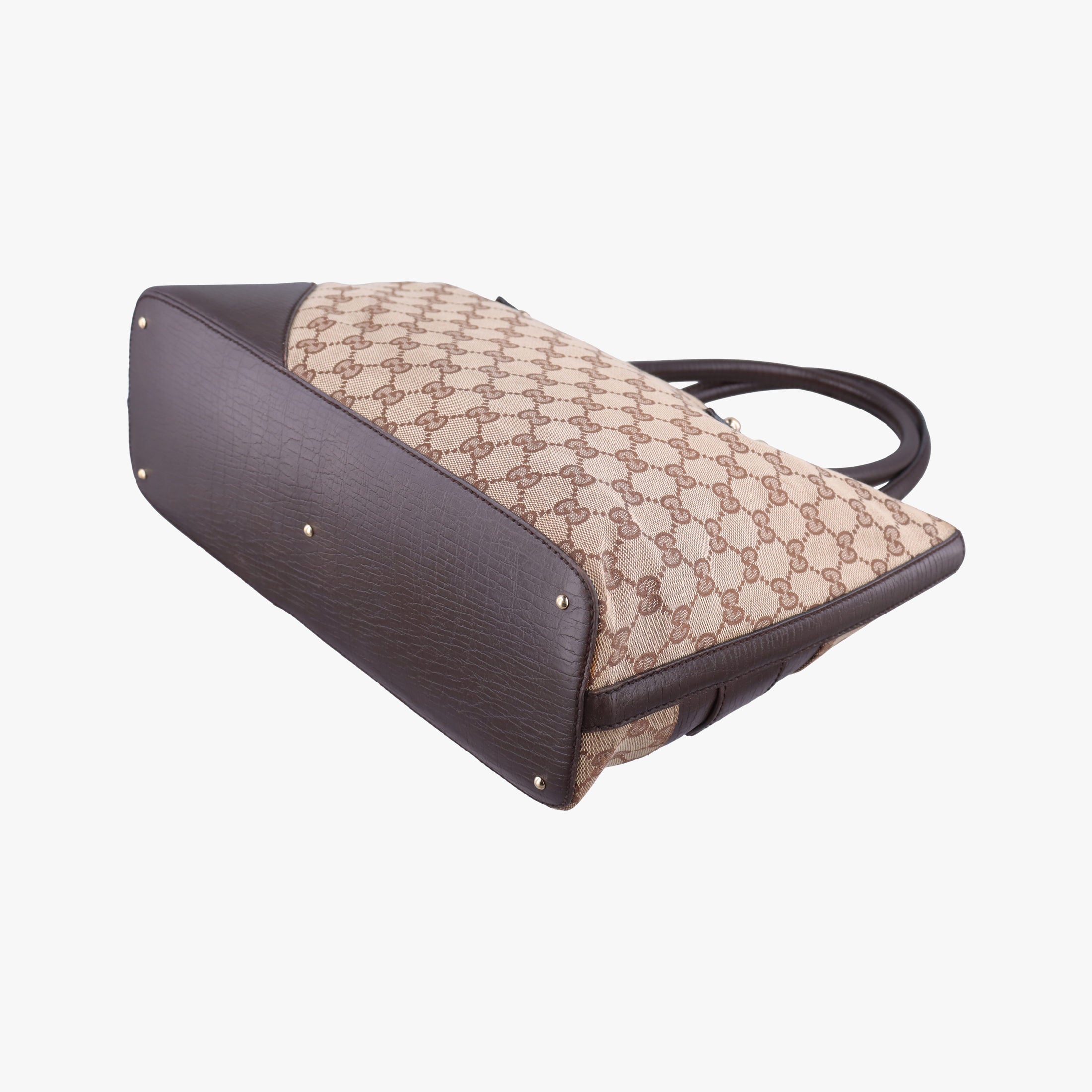 Pre-owned Gucci Horsebit  Hasler beige×Brown canvas×leather 137385 handbag | stylenewstar