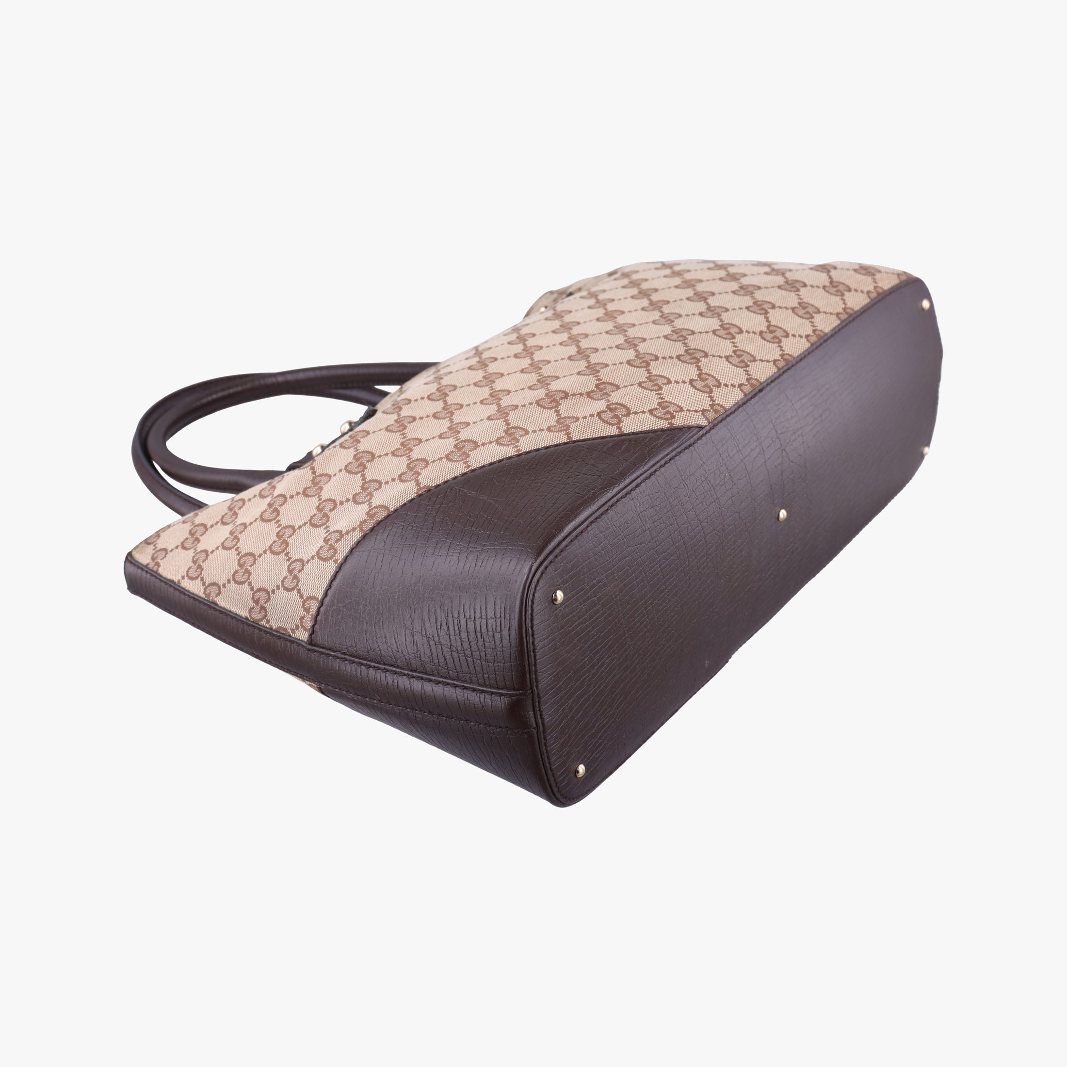 Pre-owned Gucci Horsebit  Hasler beige×Brown canvas×leather 137385 handbag | stylenewstar