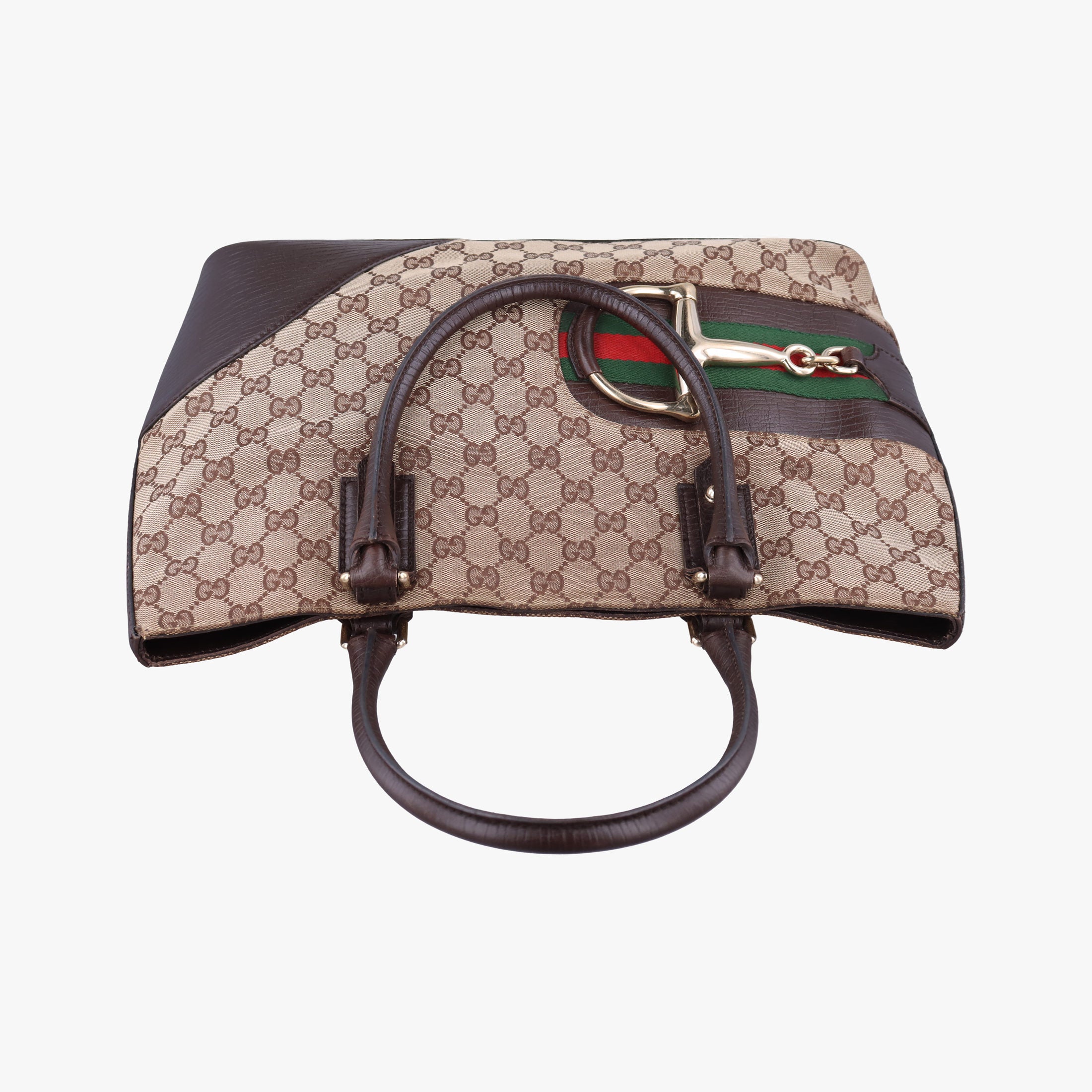 Pre-owned Gucci Horsebit  Hasler beige×Brown canvas×leather 137385 handbag | stylenewstar