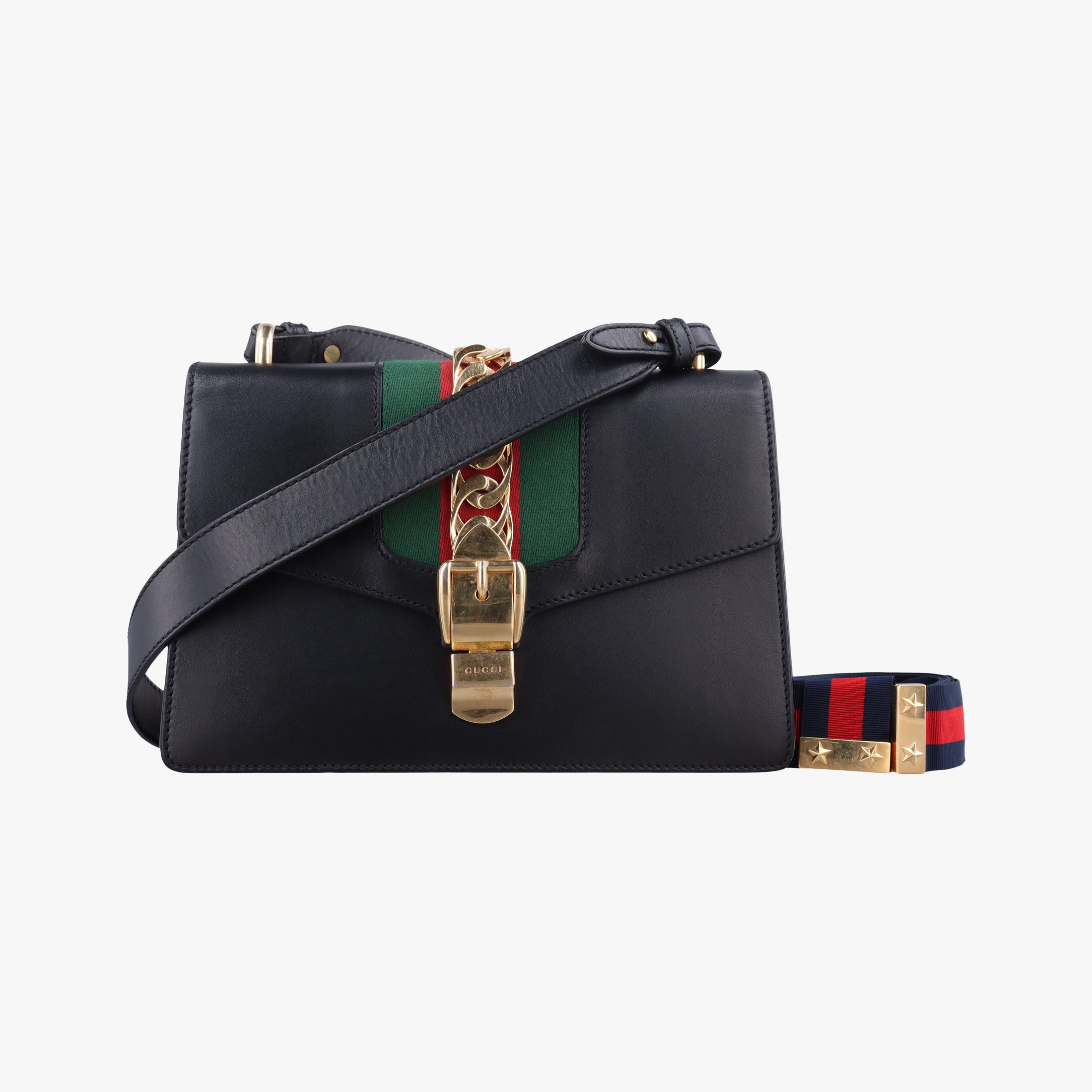 Pre-owned Gucci Sylvie Black×green×red leather 421882 shoulderbag | stylenewstar