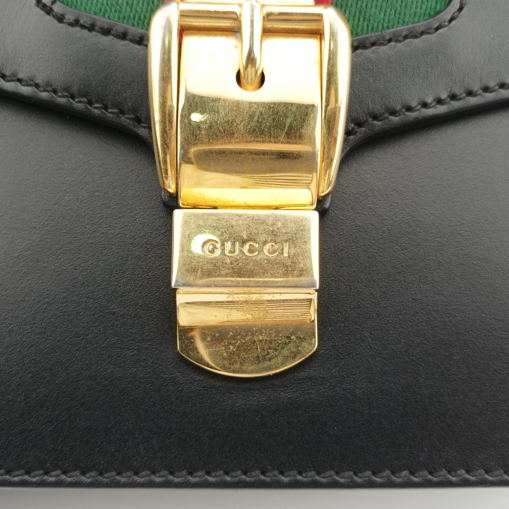 Pre-owned Gucci Sylvie Black×green×red leather 421882 shoulderbag | stylenewstar