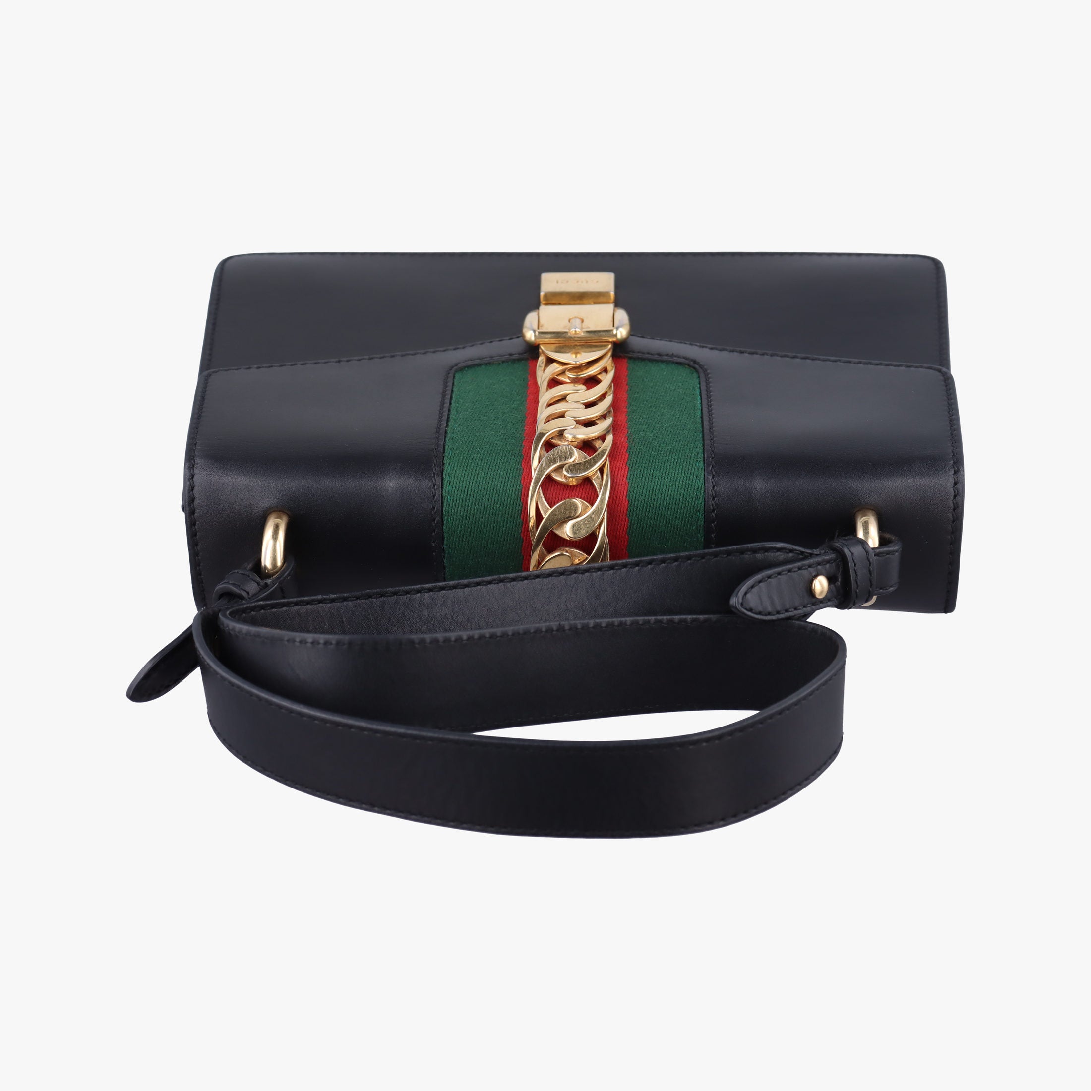 Pre-owned Gucci Sylvie Black×green×red leather 421882 shoulderbag | stylenewstar