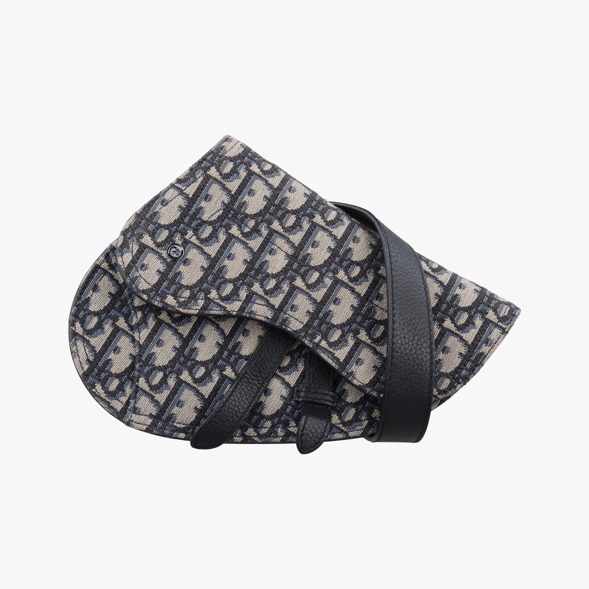 Pre-owned Christian Dior saddle Gray×Navy×Black Jacquard×Leather  bum bag/waist bag | stylenewstar