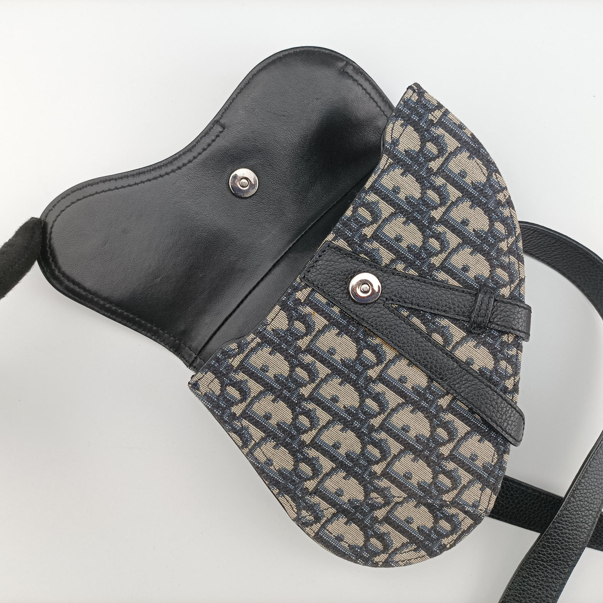 Pre-owned Christian Dior saddle Gray×Navy×Black Jacquard×Leather  bum bag/waist bag | stylenewstar