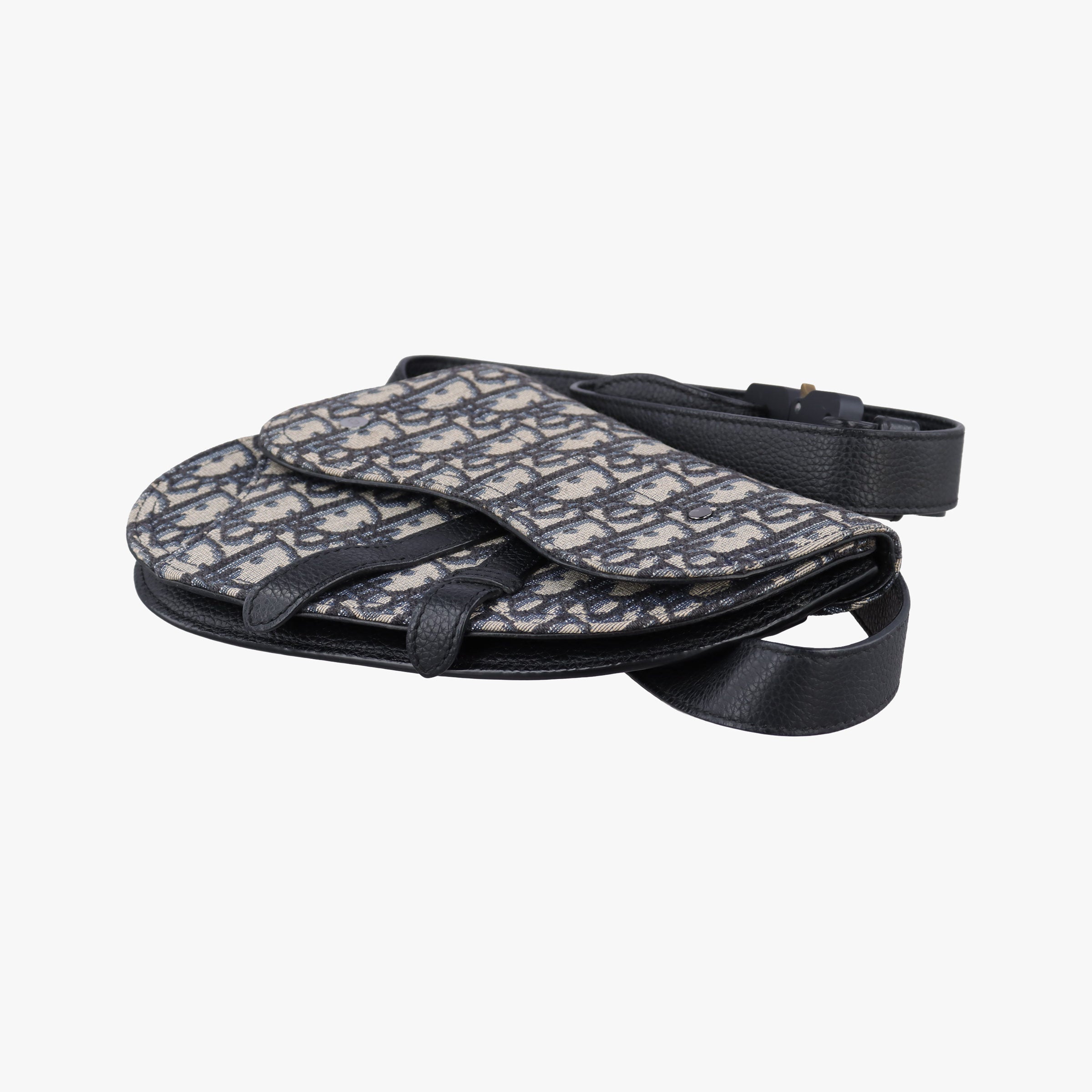 Pre-owned Christian Dior saddle Gray×Navy×Black Jacquard×Leather  bum bag/waist bag | stylenewstar