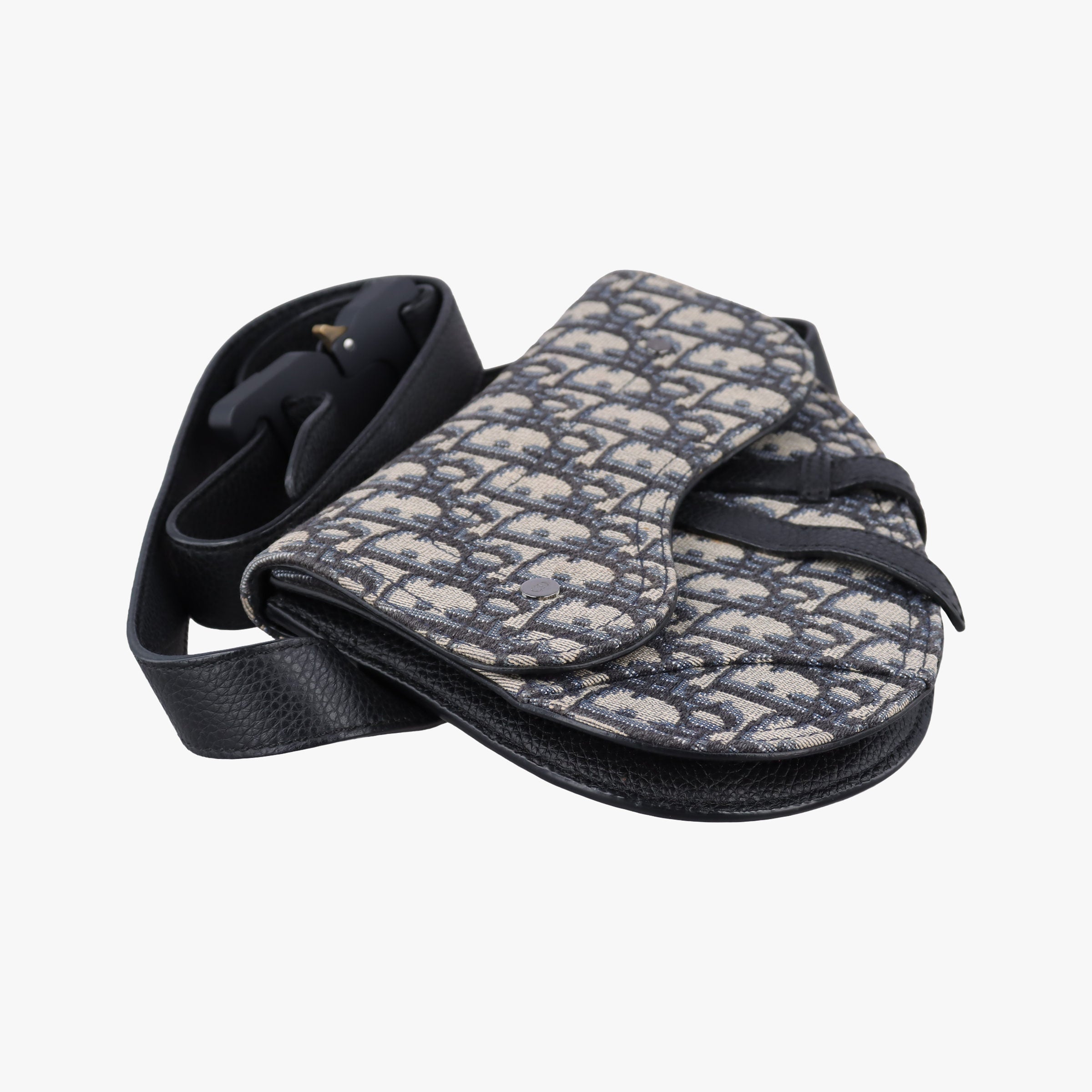 Pre-owned Christian Dior saddle Gray×Navy×Black Jacquard×Leather  bum bag/waist bag | stylenewstar