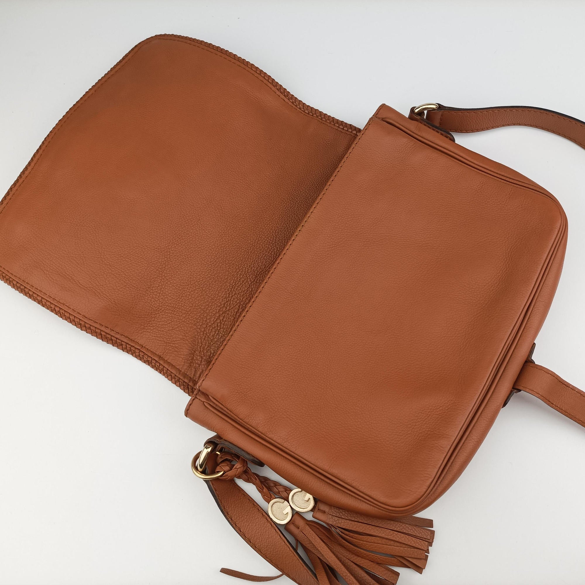 Pre-owned Gucci Marrakech Messenger Brown leather 257024 shoulderbag | stylenewstar