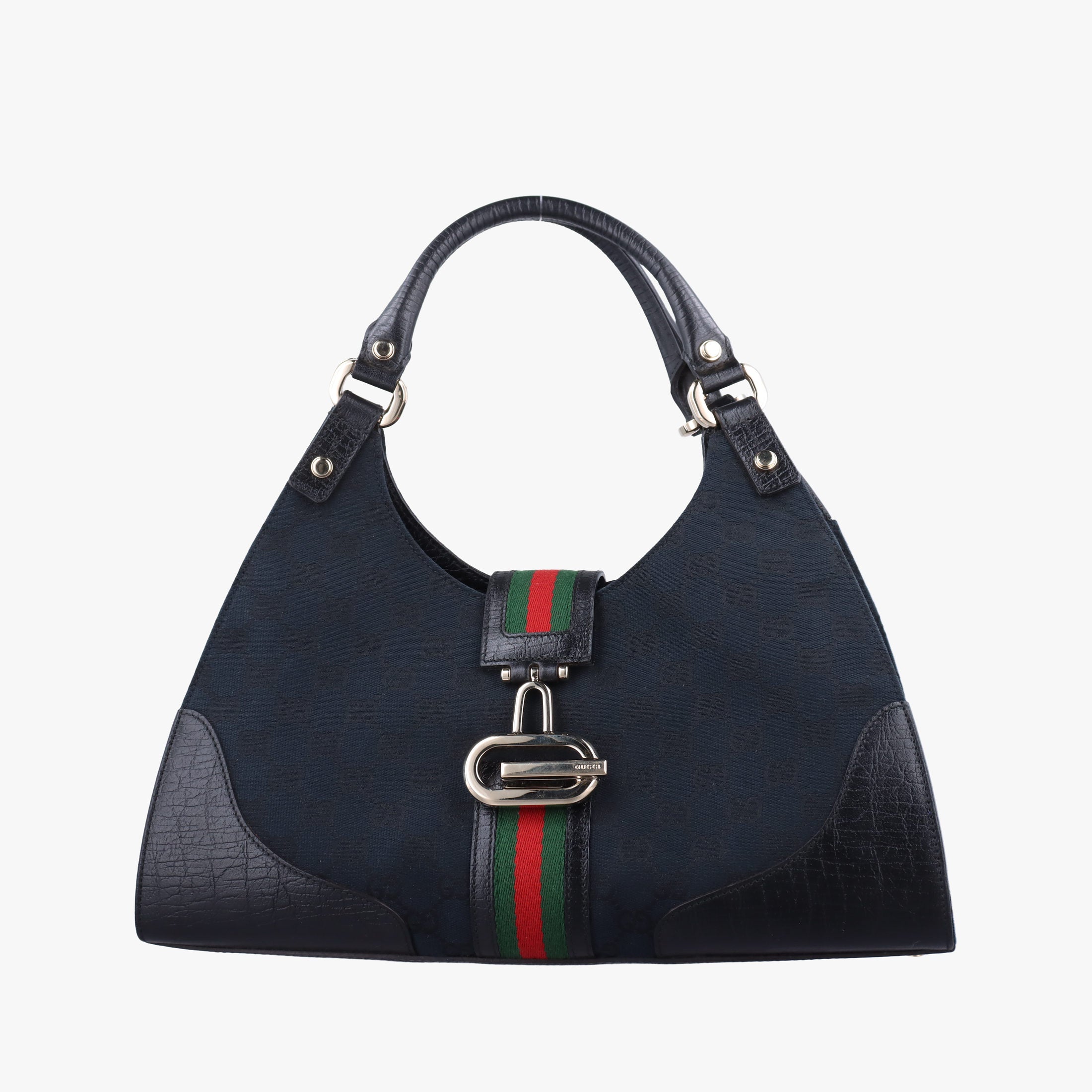 Pre-owned Gucci Junco Sherry Line Black x Red x Green canvas×leather 130995 handbag | stylenewstar
