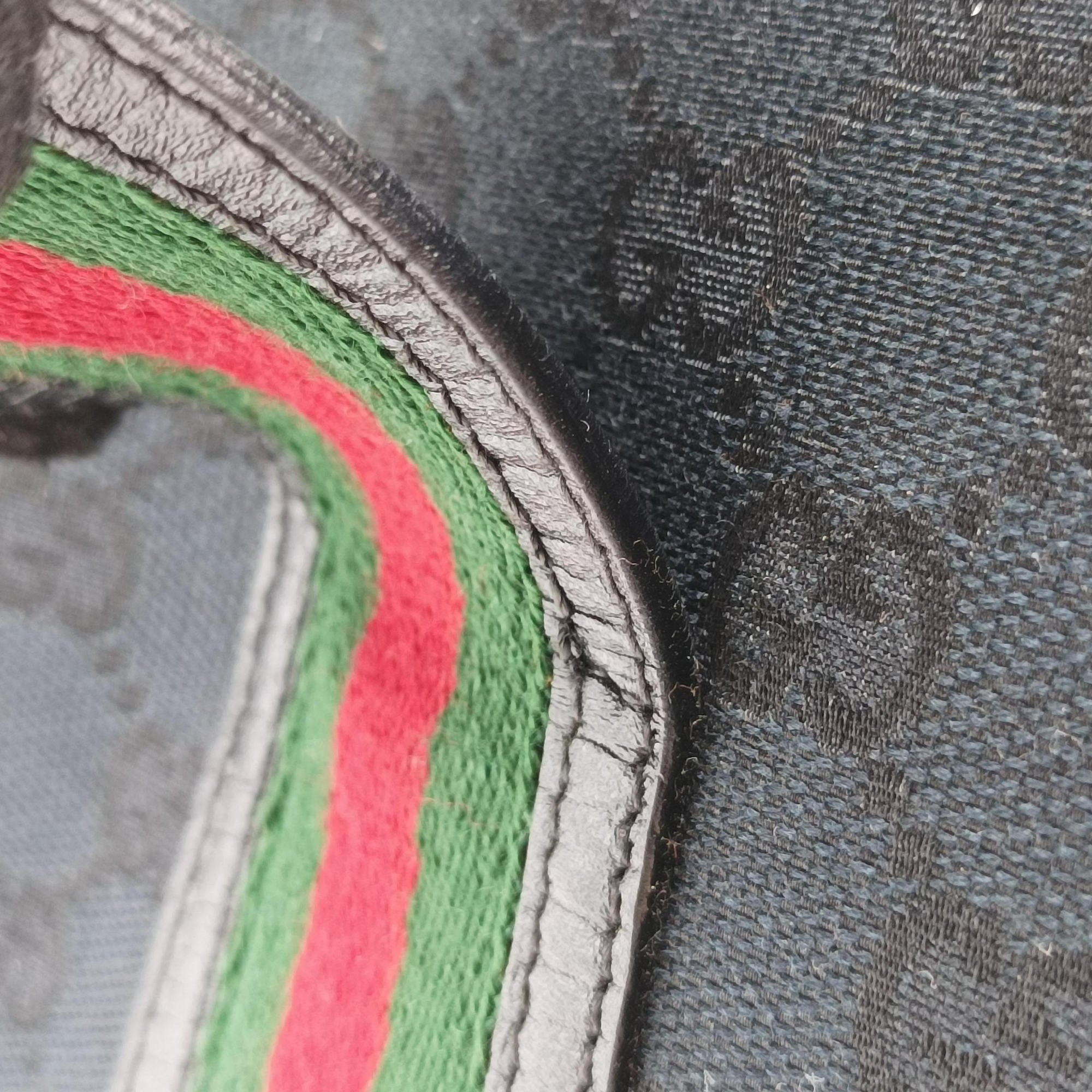 Pre-owned Gucci Junco Sherry Line Black x Red x Green canvas×leather 130995 handbag | stylenewstar