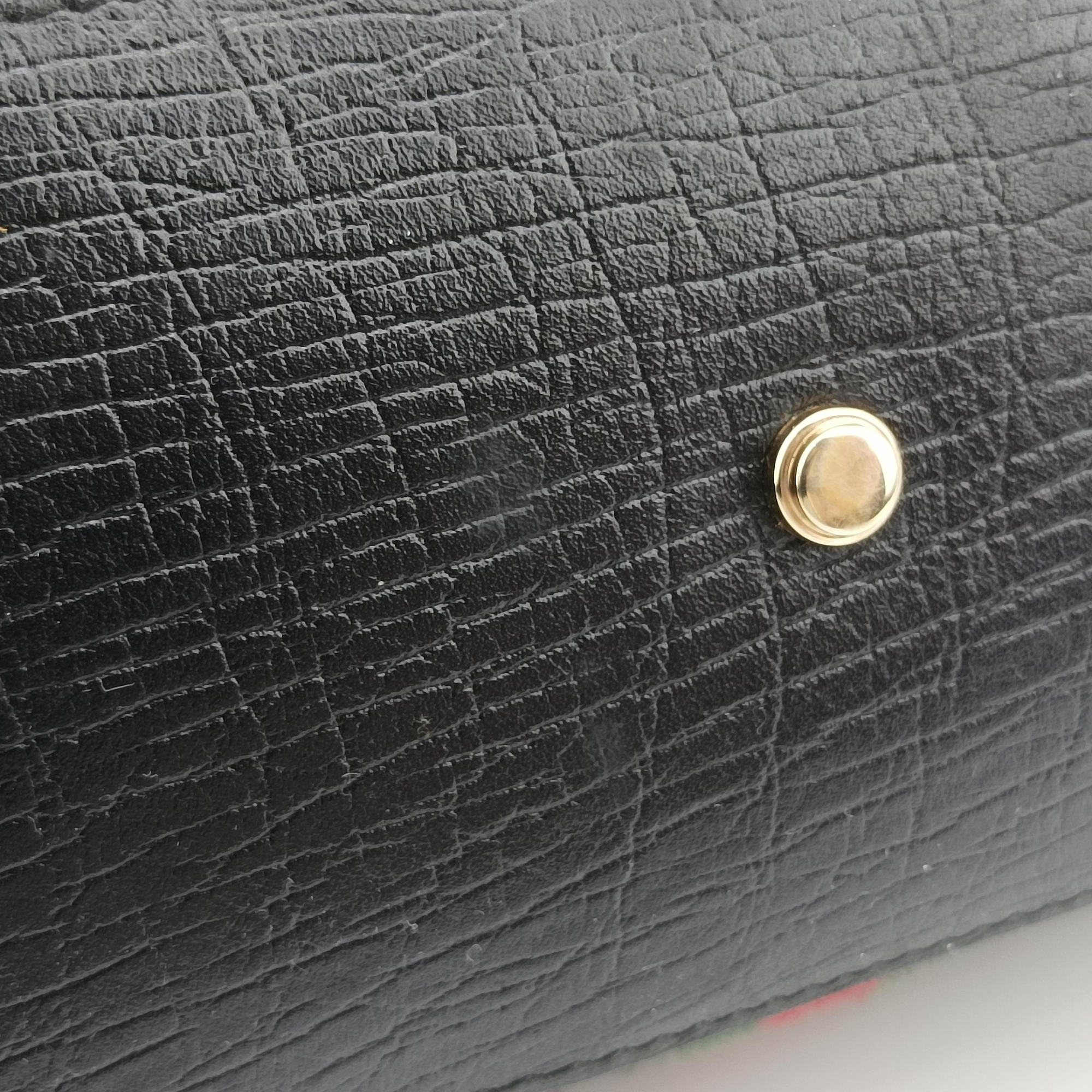 Pre-owned Gucci Junco Sherry Line Black x Red x Green canvas×leather 130995 handbag | stylenewstar