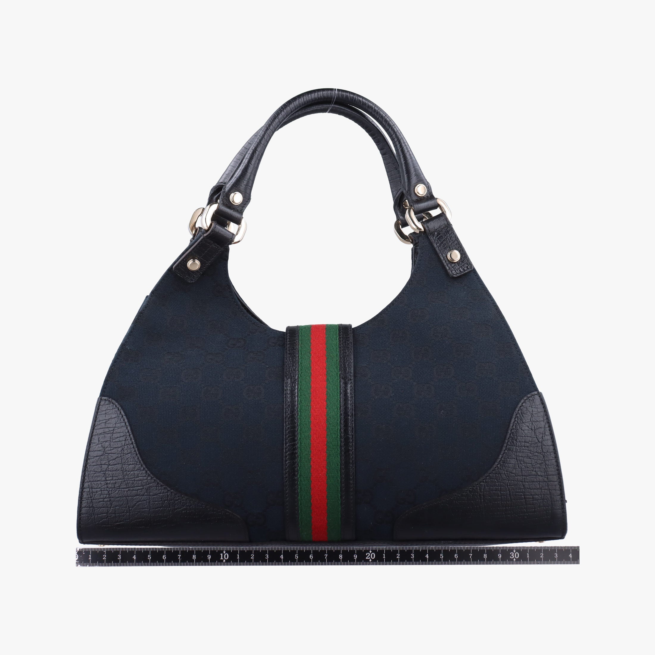 Pre-owned Gucci Junco Sherry Line Black x Red x Green canvas×leather 130995 handbag | stylenewstar