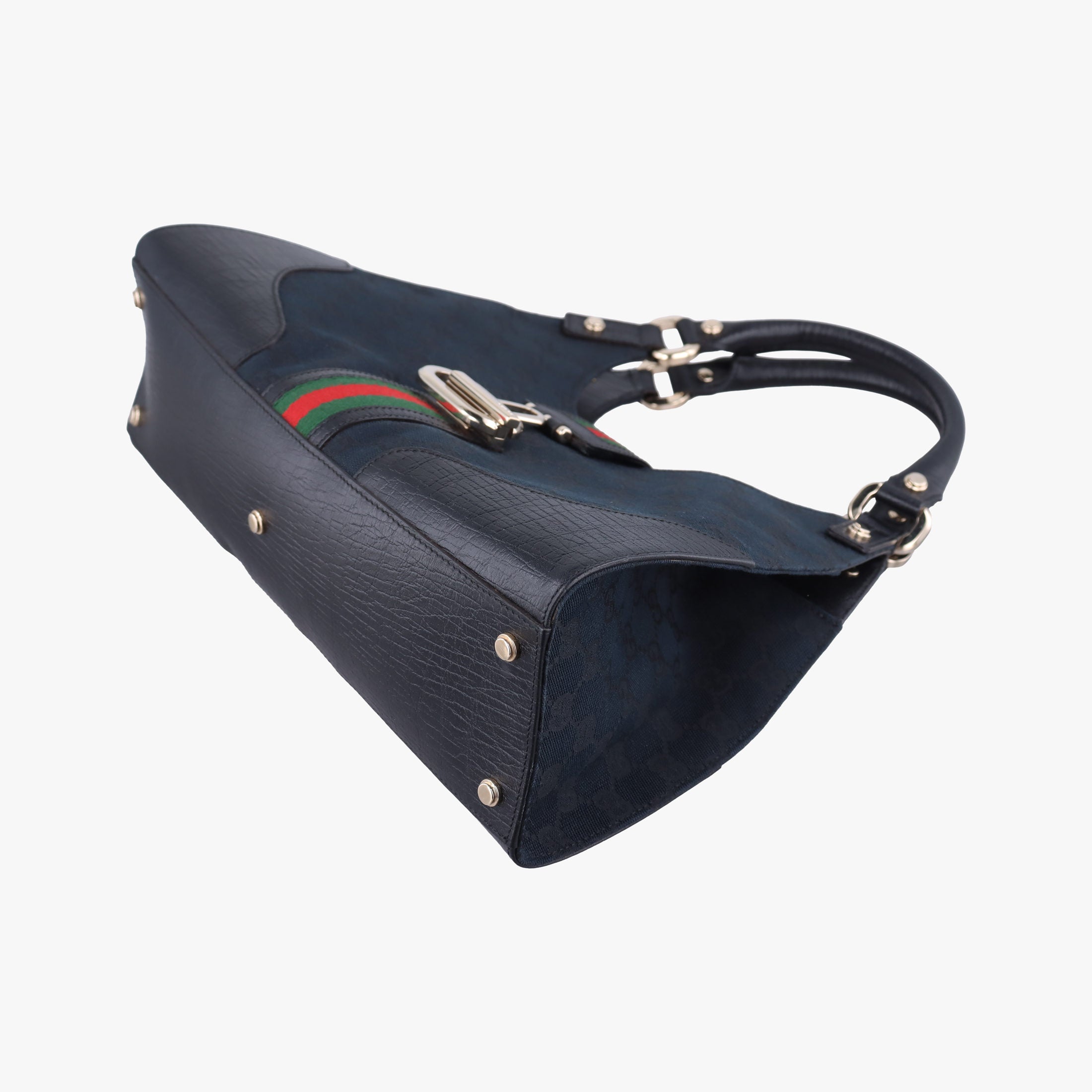 Pre-owned Gucci Junco Sherry Line Black x Red x Green canvas×leather 130995 handbag | stylenewstar