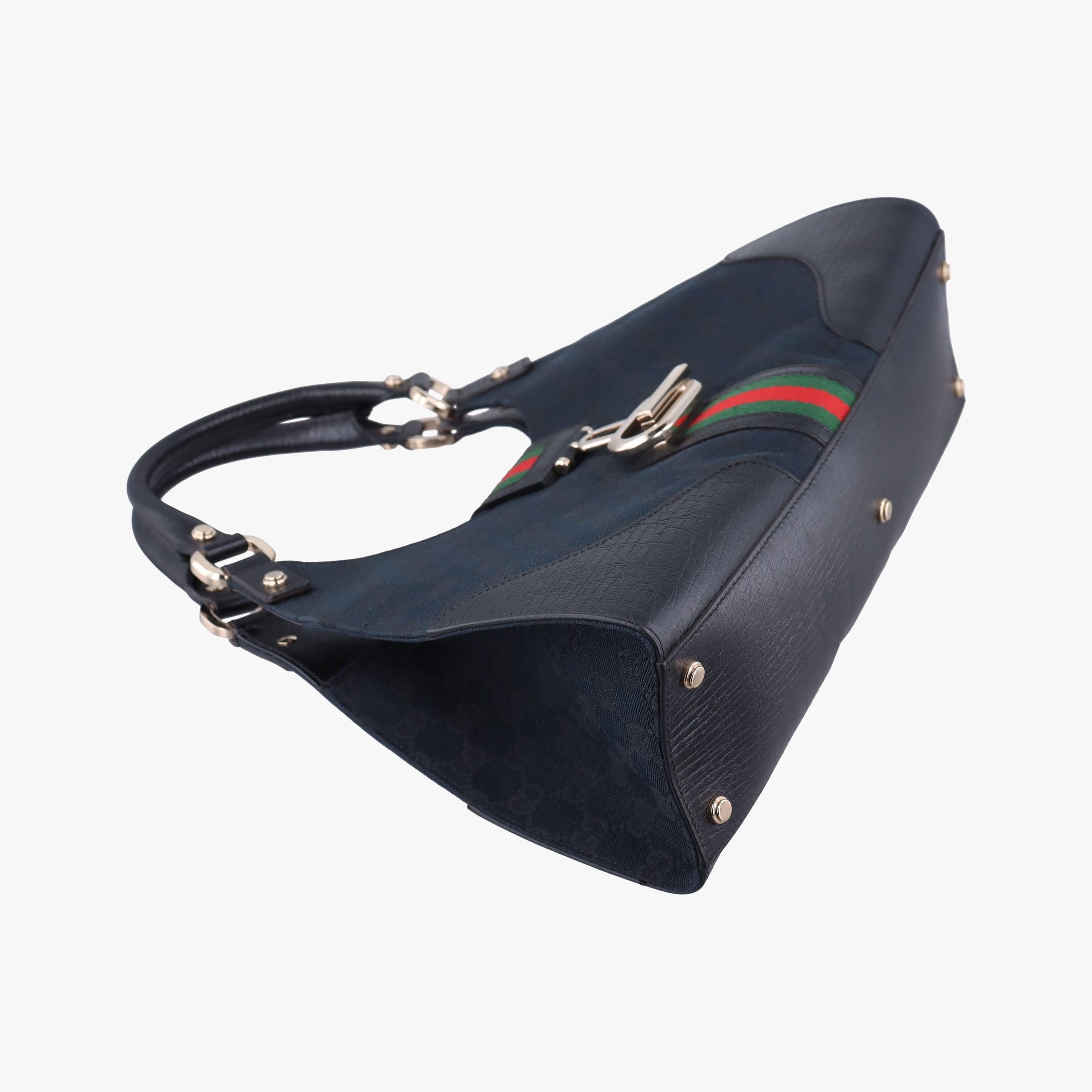 Pre-owned Gucci Junco Sherry Line Black x Red x Green canvas×leather 130995 handbag | stylenewstar