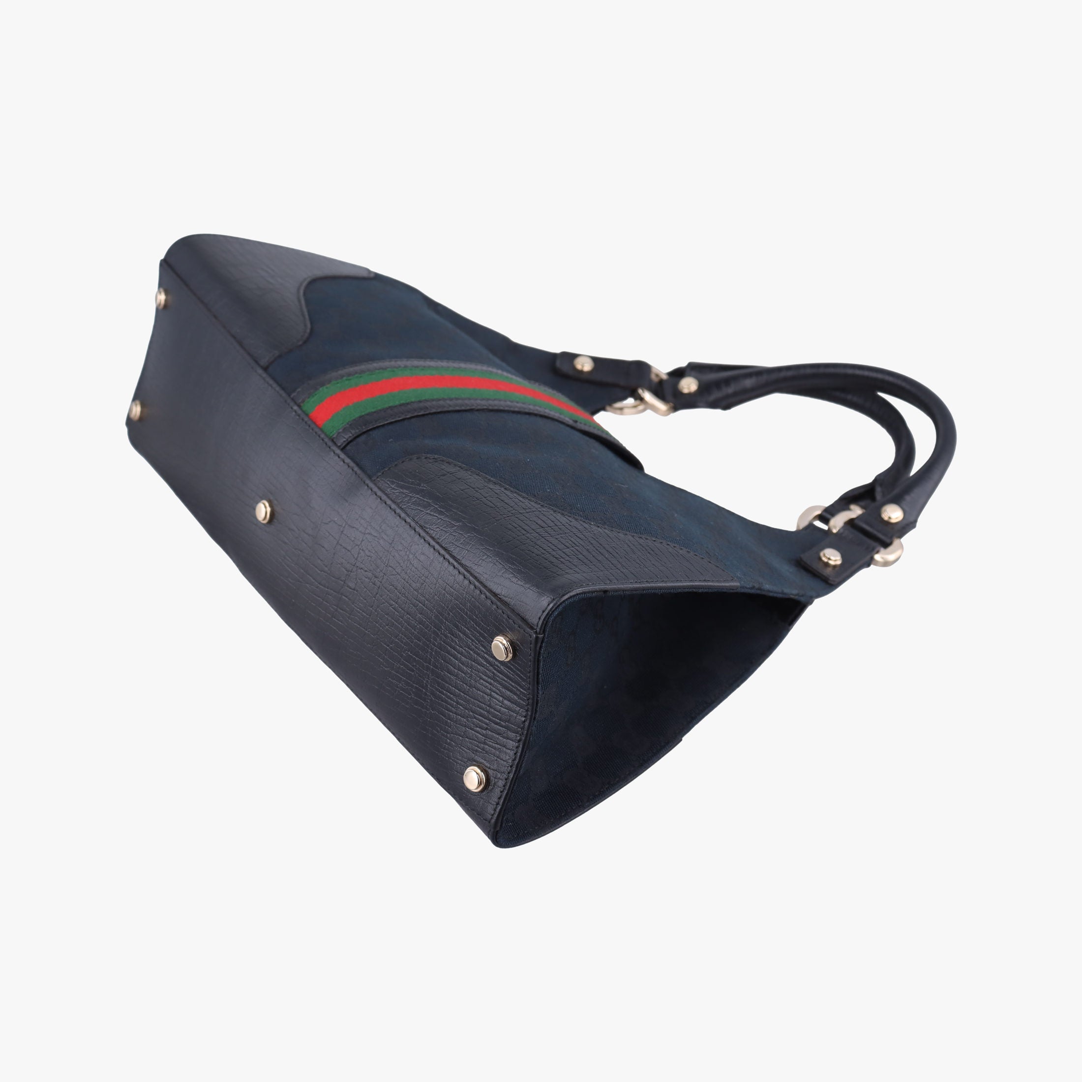Pre-owned Gucci Junco Sherry Line Black x Red x Green canvas×leather 130995 handbag | stylenewstar