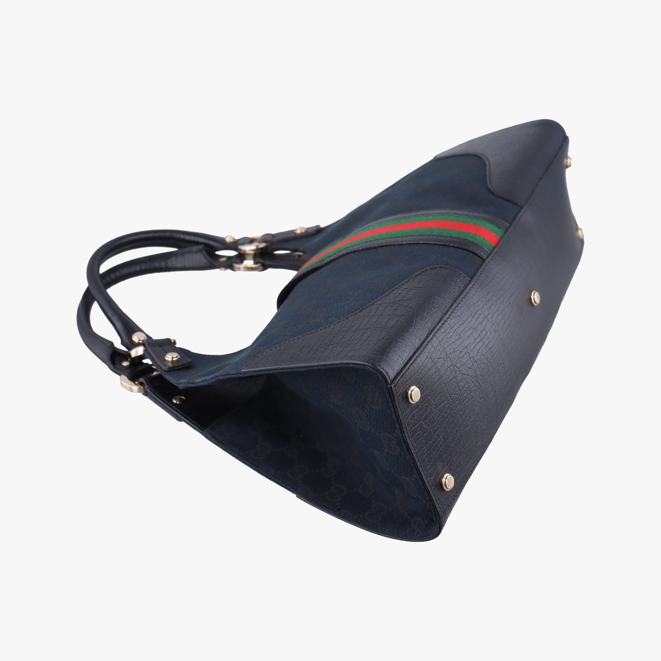 Pre-owned Gucci Junco Sherry Line Black x Red x Green canvas×leather 130995 handbag | stylenewstar