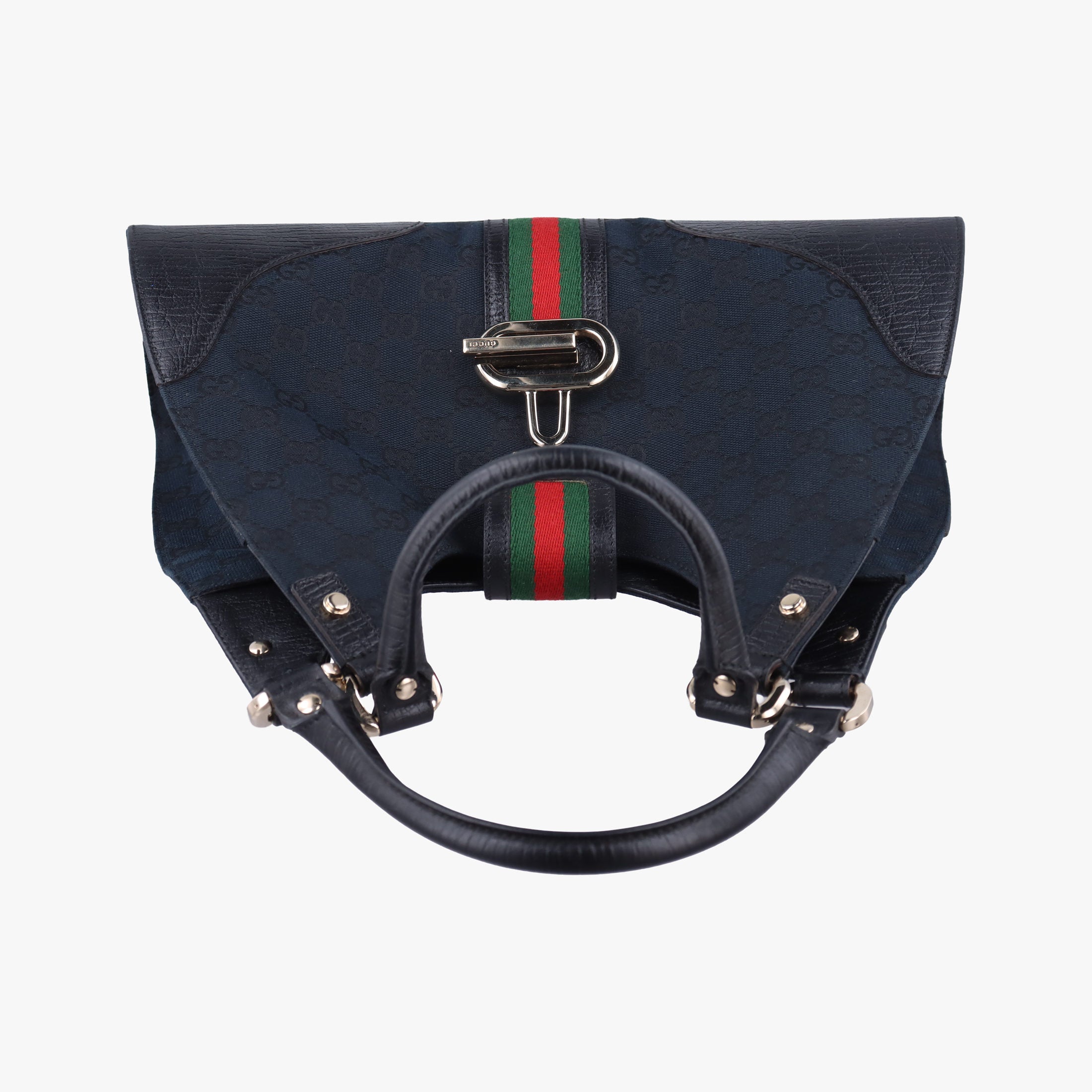 Pre-owned Gucci Junco Sherry Line Black x Red x Green canvas×leather 130995 handbag | stylenewstar