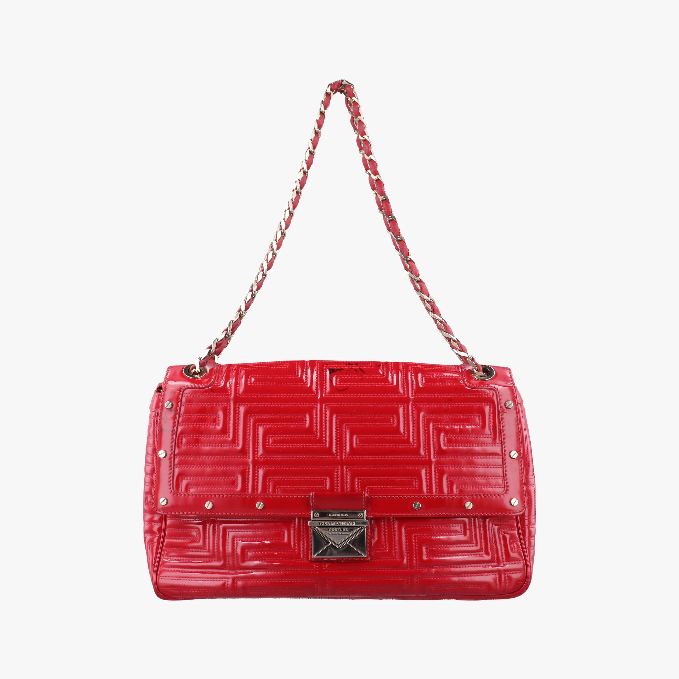 Pre-owned VERSACE Gianni Greca couture Red Patent 8BR600 shoulderbag | stylenewstar