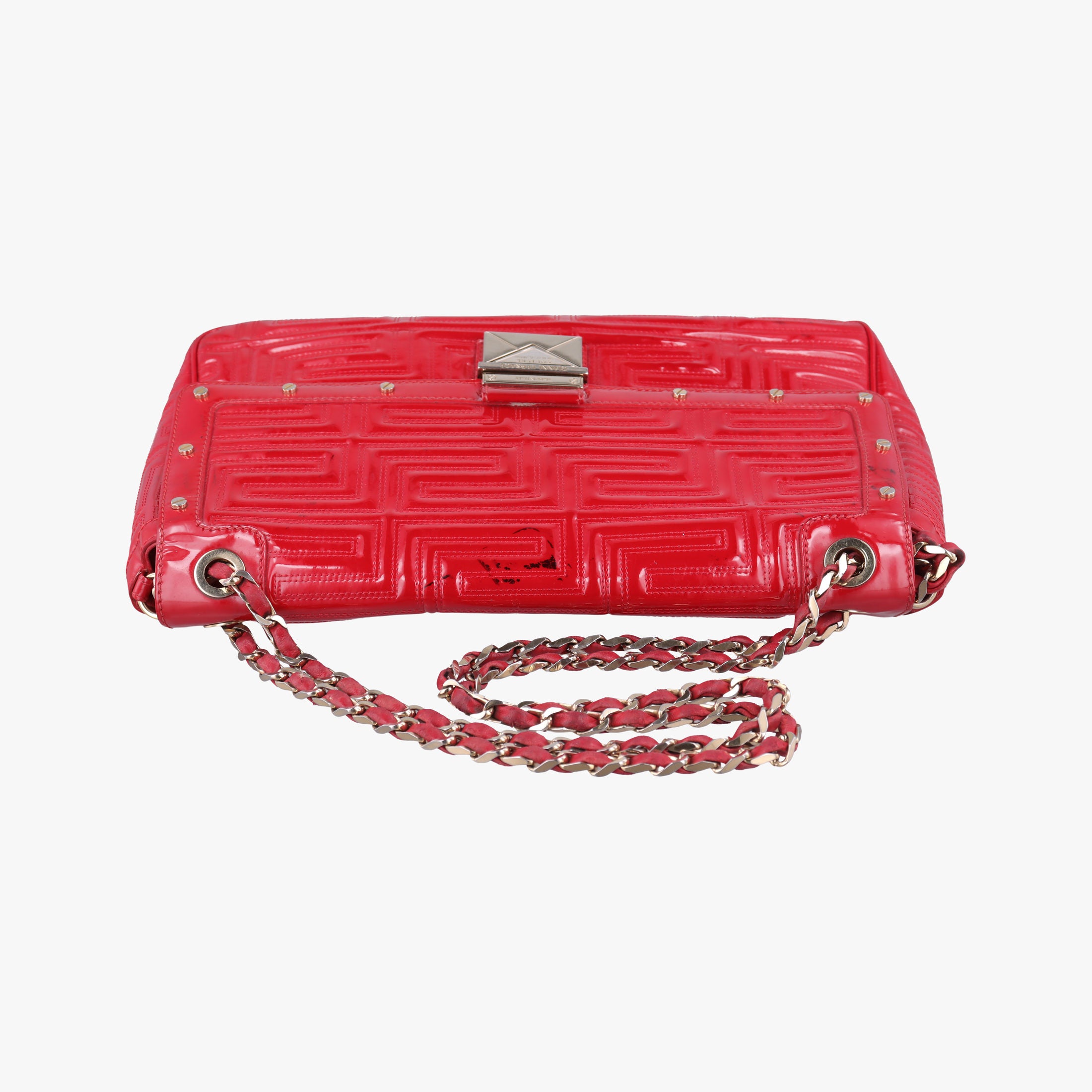 Pre-owned VERSACE Gianni Greca couture Red Patent 8BR600 shoulderbag | stylenewstar