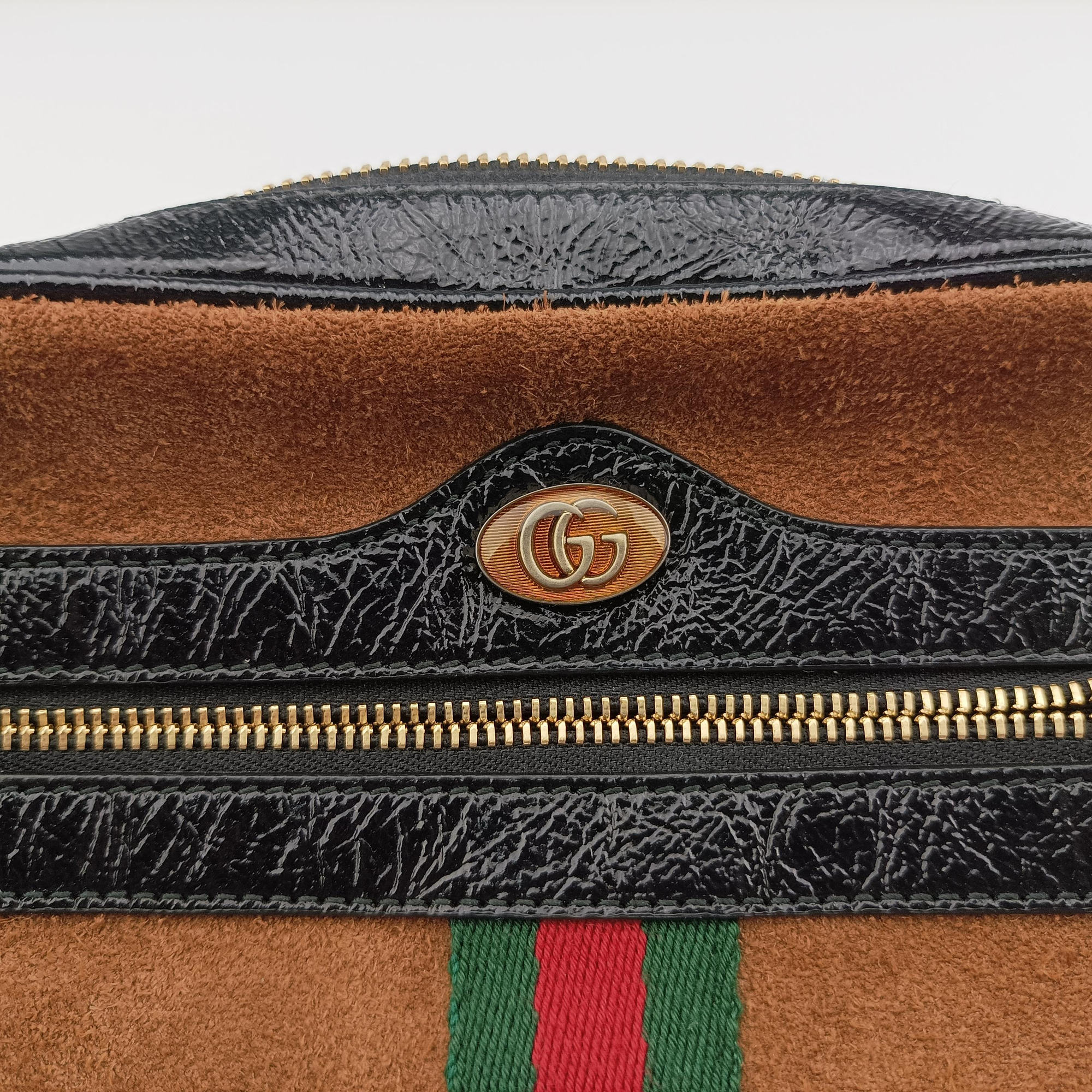 Pre-owned Gucci Ophidia Brown×black×Red×Green suede×Leather 573321 shoulderbag | stylenewstar