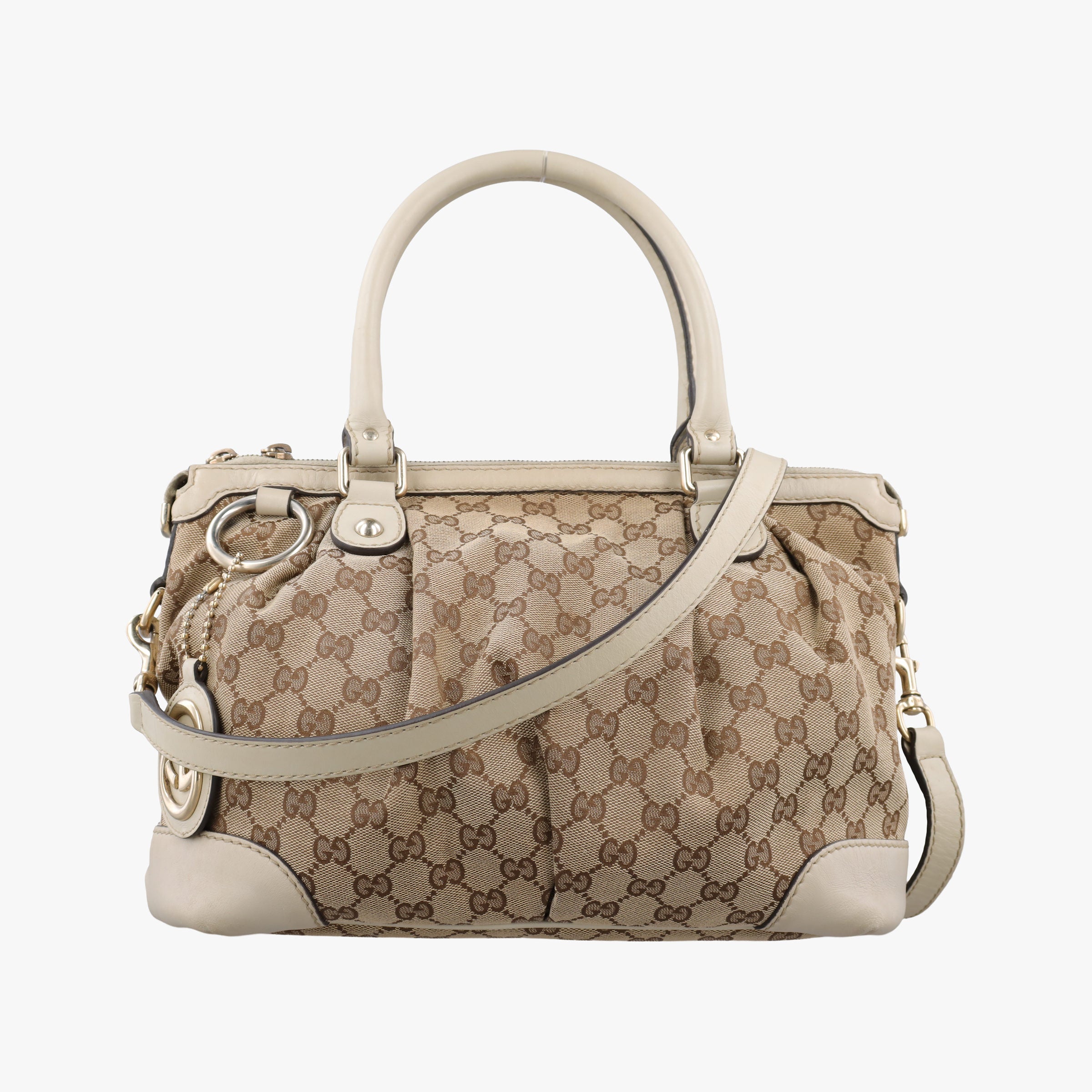 Pre-owned Gucci Sukey White×Brown canvas×Leather 247902 shoulderbag | stylenewstar