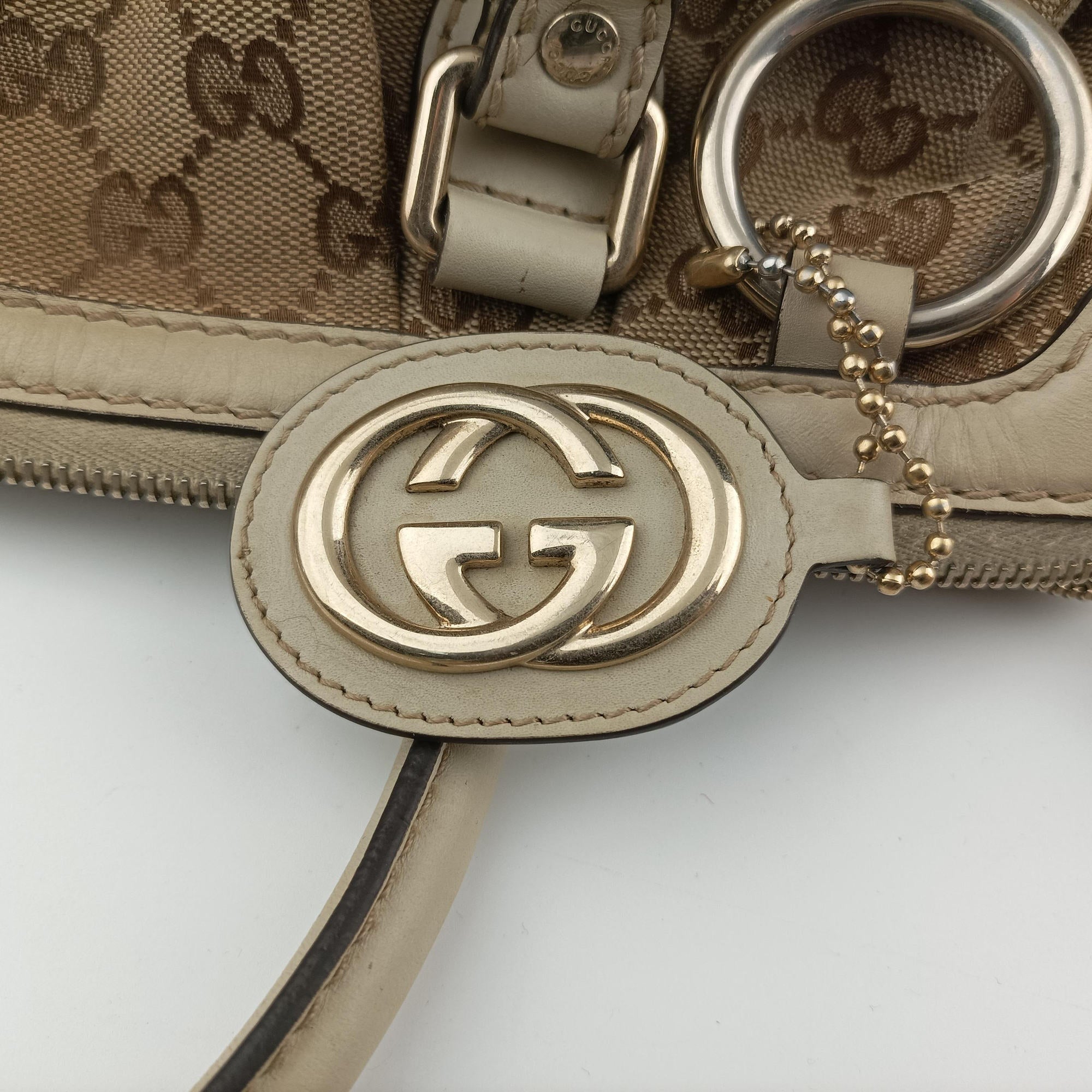 Pre-owned Gucci Sukey White×Brown canvas×Leather 247902 shoulderbag | stylenewstar