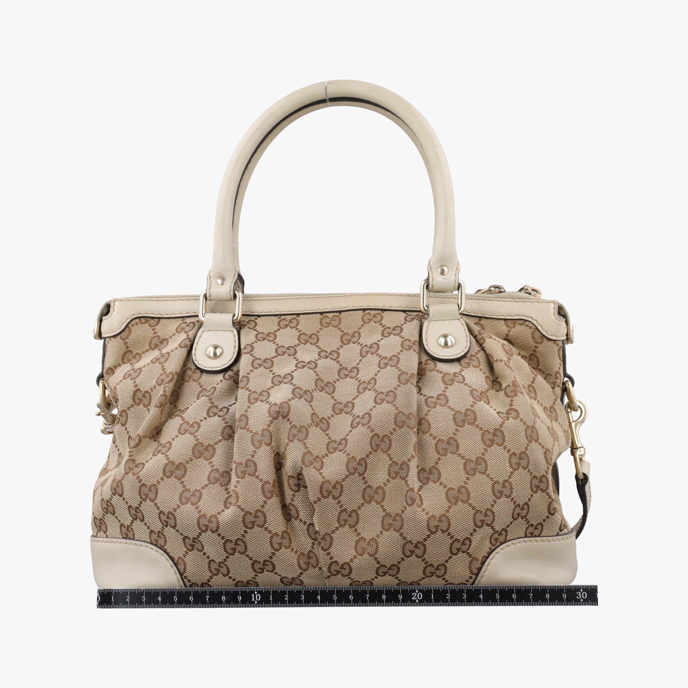 Pre-owned Gucci Sukey White×Brown canvas×Leather 247902 shoulderbag | stylenewstar