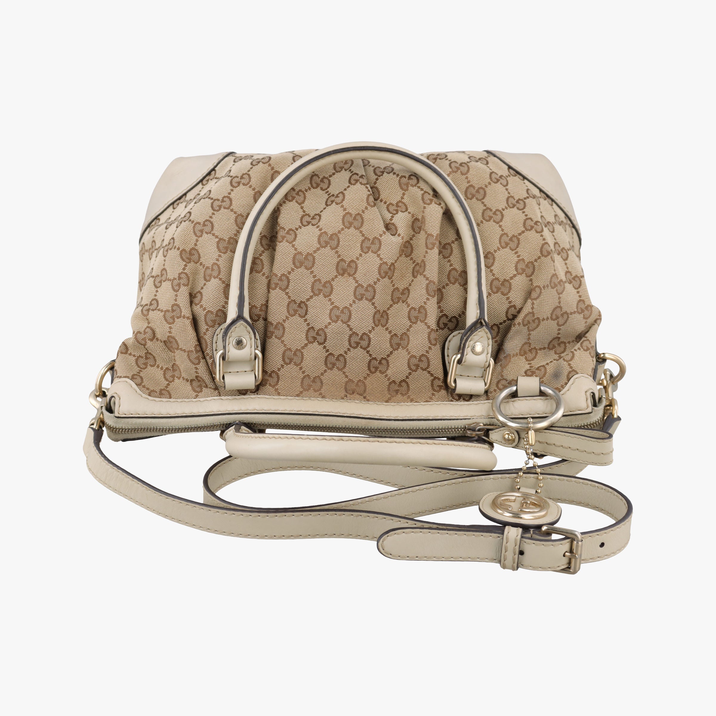 Pre-owned Gucci Sukey White×Brown canvas×Leather 247902 shoulderbag | stylenewstar