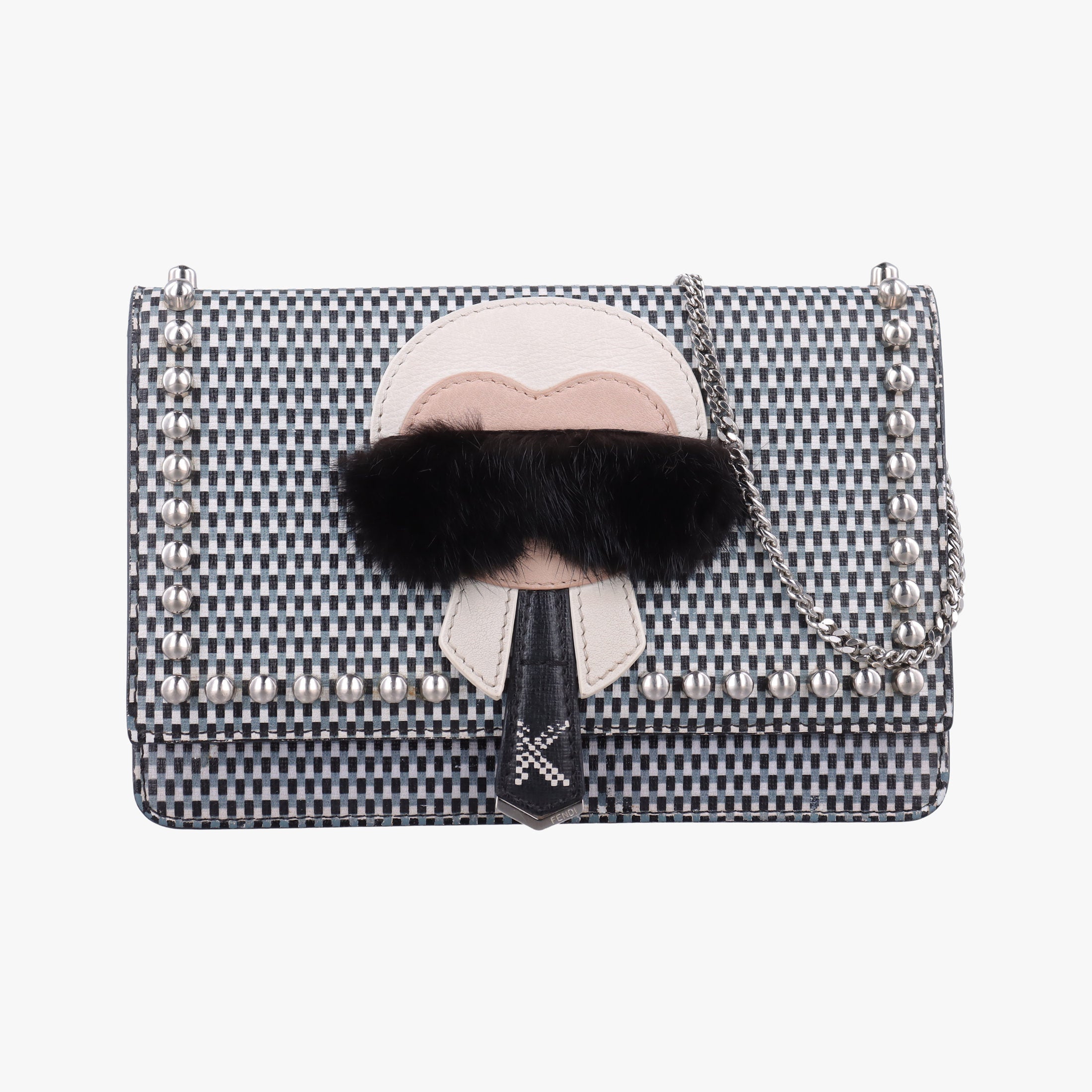 Pre-owned Fendi Karlito Lagerfeld Studded Multicolour leather 8M0346 shoulderbag | stylenewstar